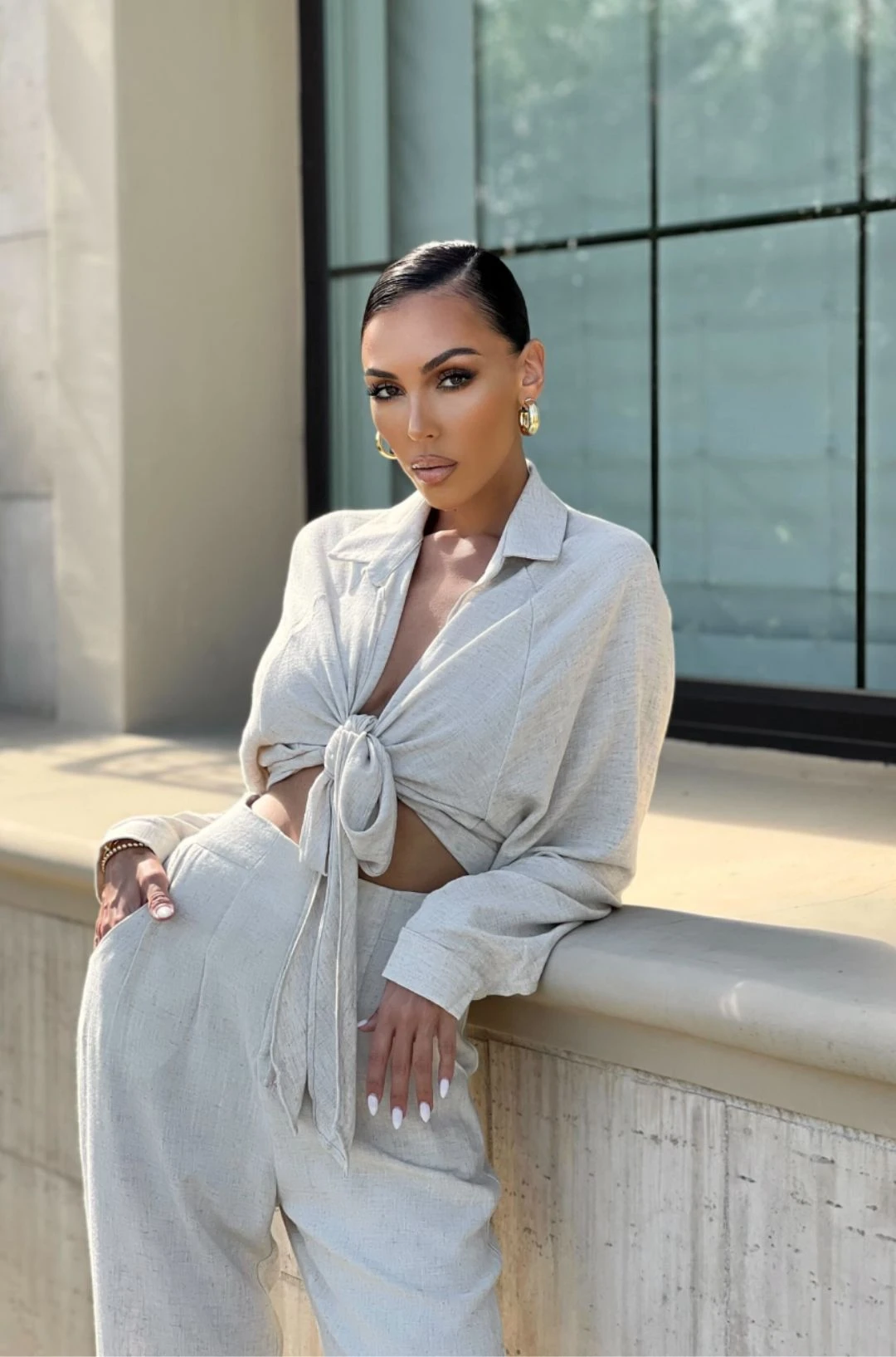 Stone Soho Front Tied Woven Top - Image 2