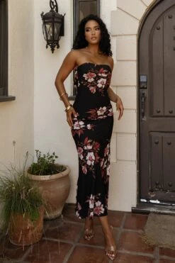 Red Floral Break Free Strapless Maxi Dress