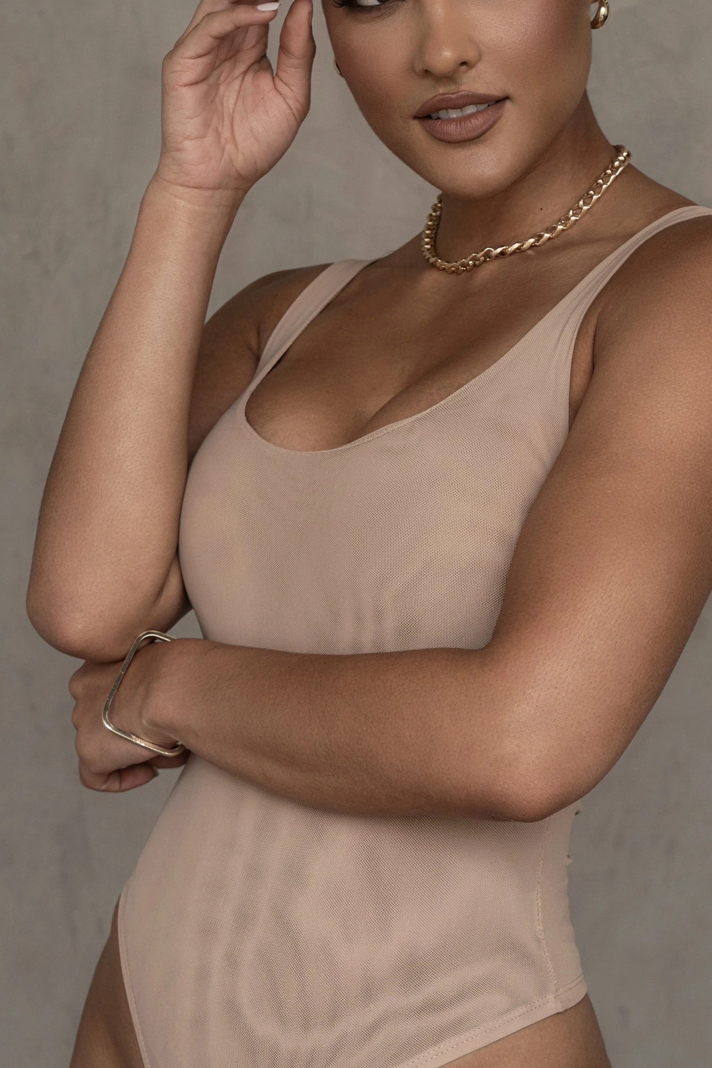 Beige Mesh Essentials Tank Bodysuit Undergarment - Image 4