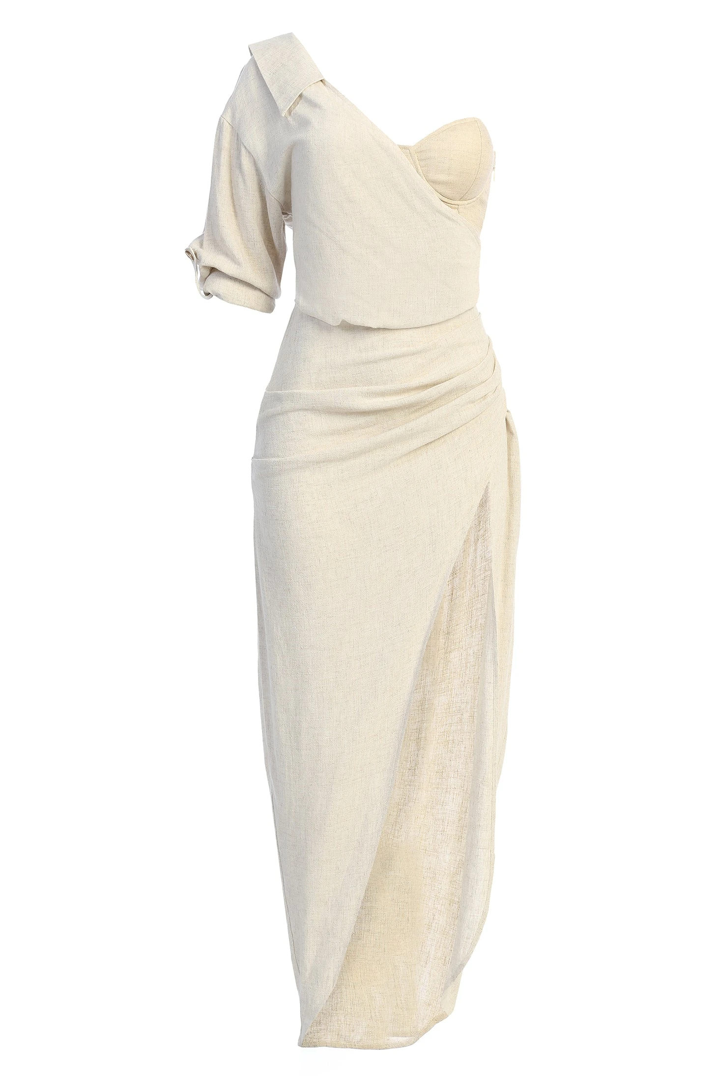 Natural Evita Linen Draped Dress - Image 3