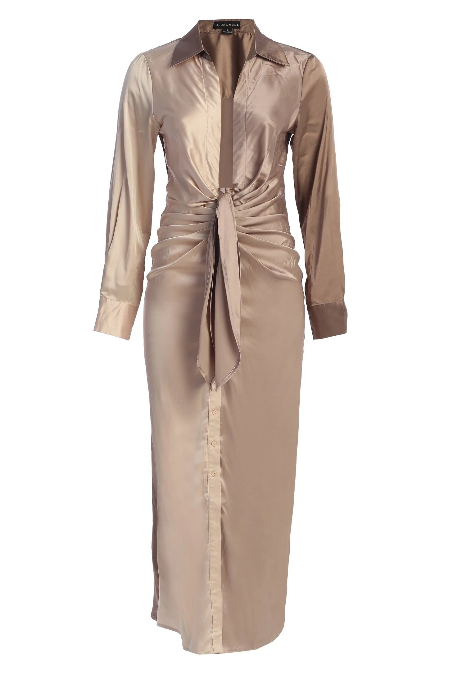 Taupe Color Block Satin Midi Dress - Image 3