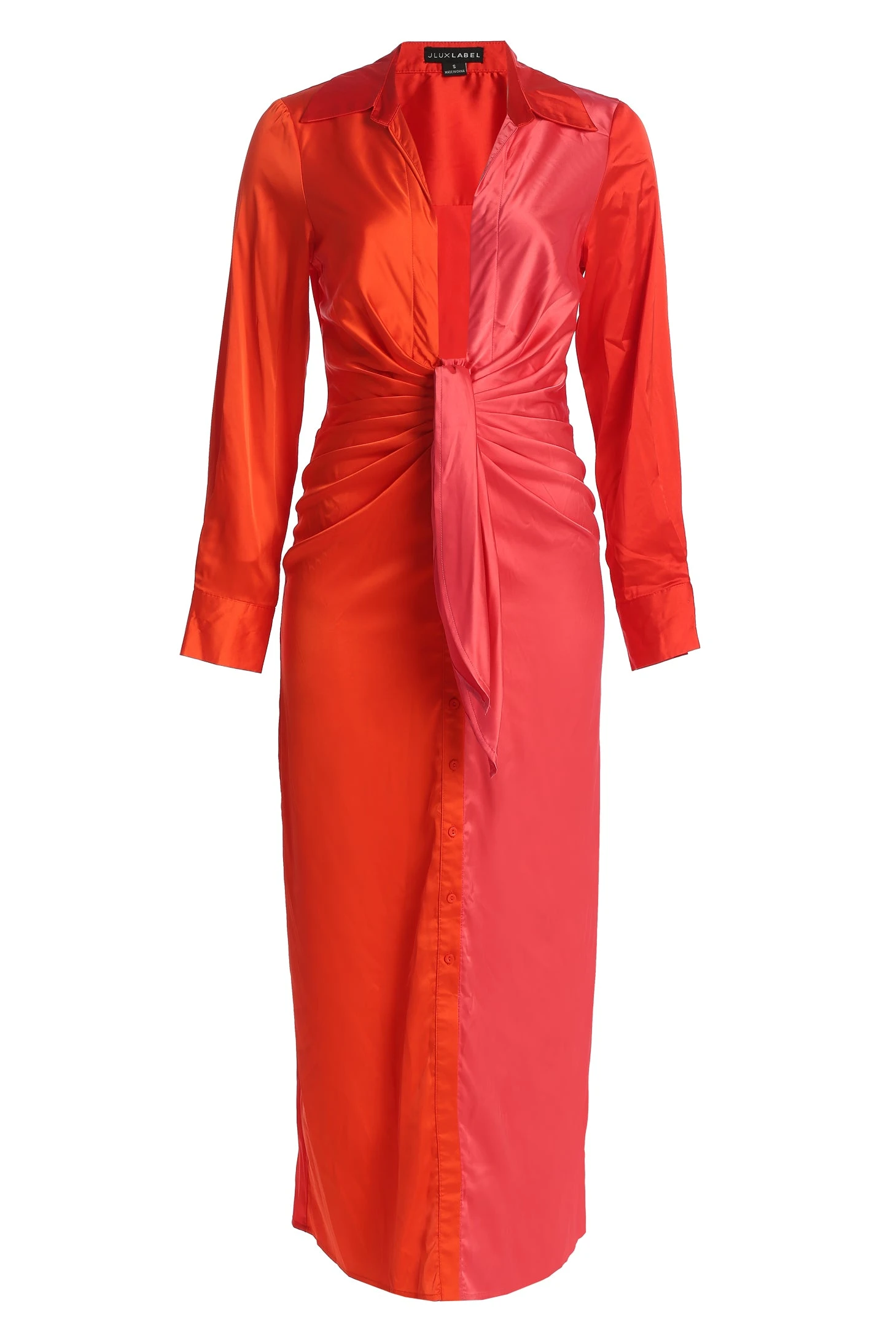 Pink Color Block Satin Midi Dress - Image 4