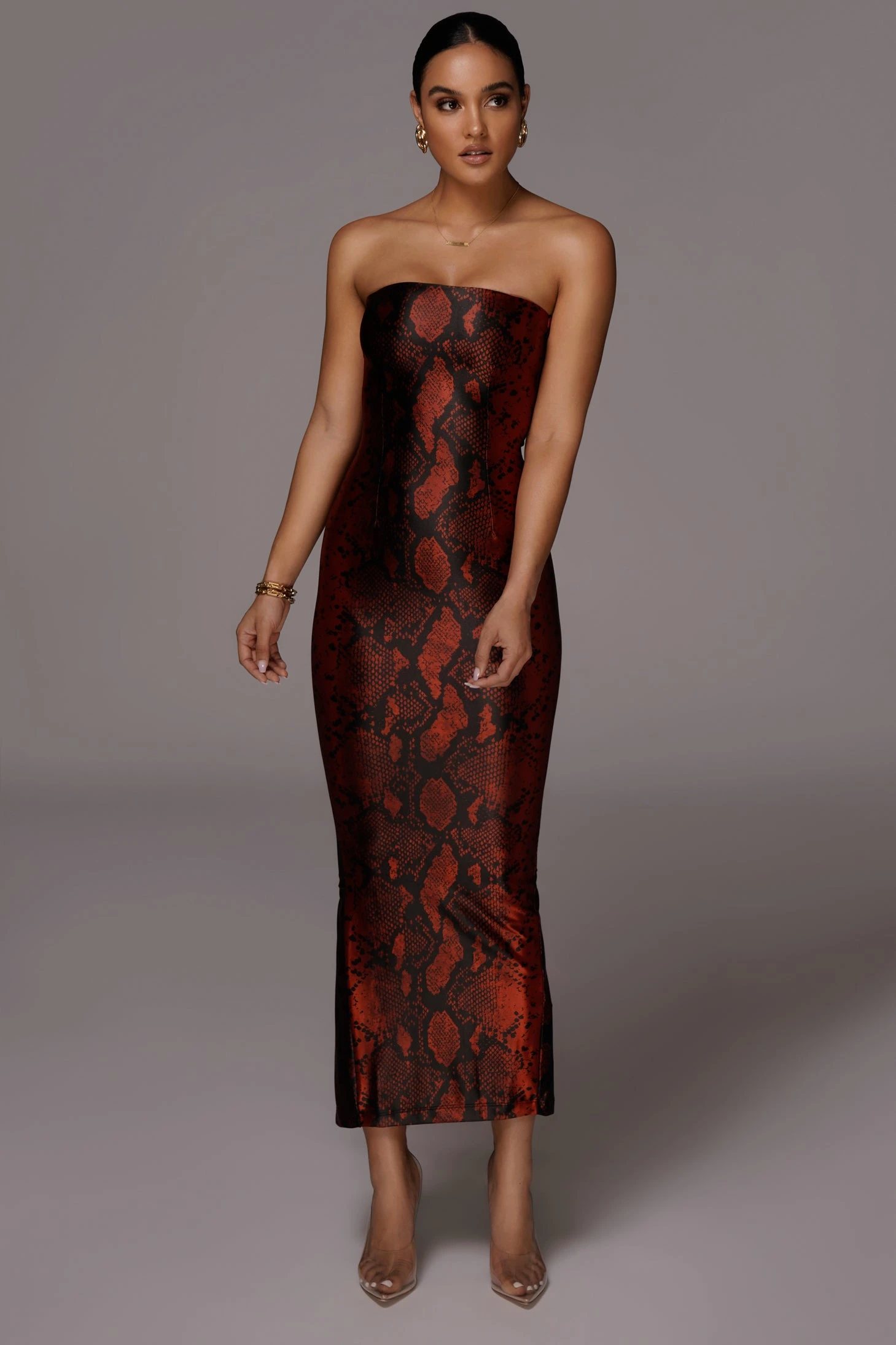 Red Bianca Snakeskin Slit Dress - Image 6