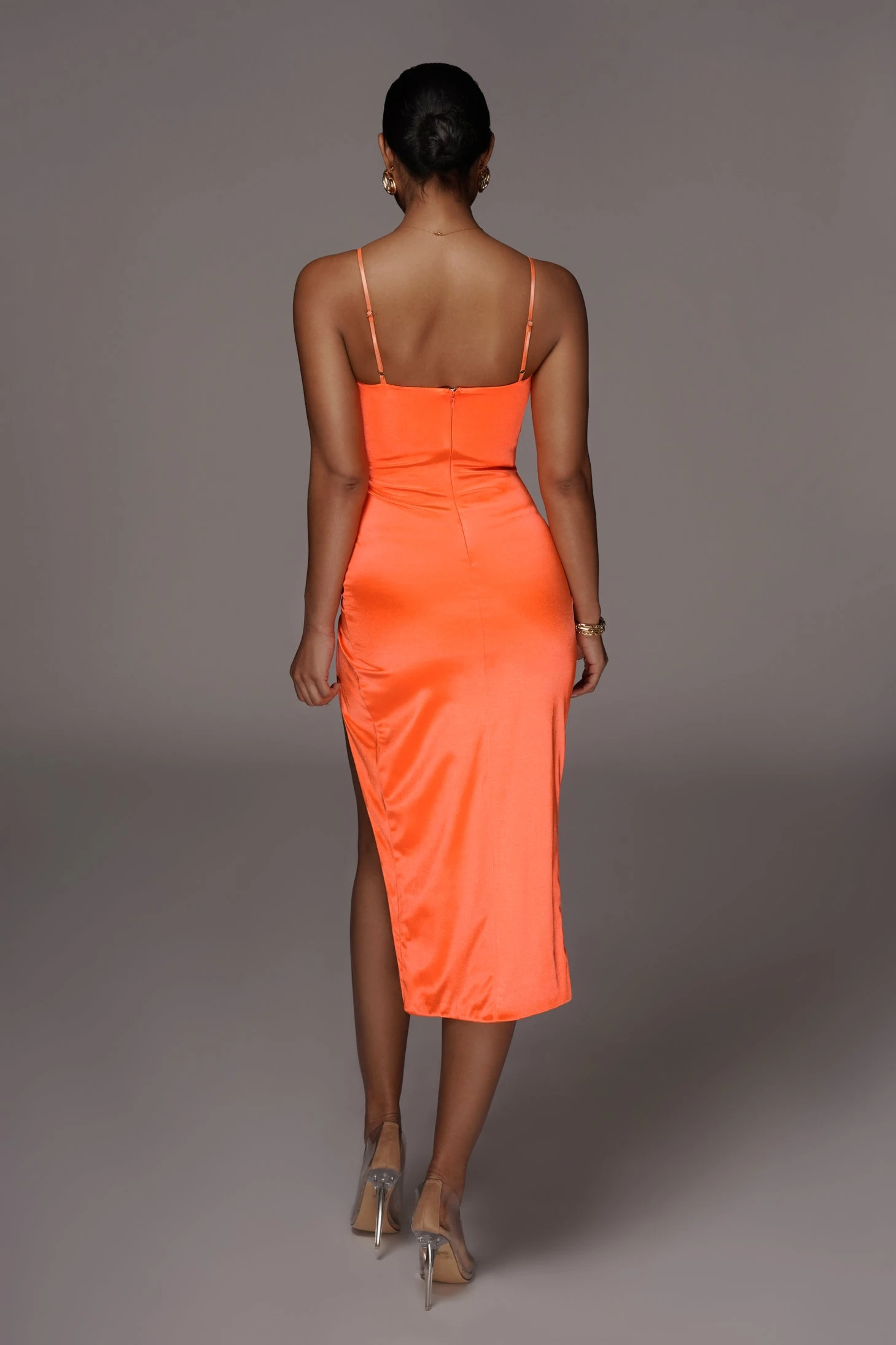 Orange Aldis Satin Slit Dress - Image 4