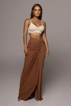 Pecan Noelia Linen Slit Skirt