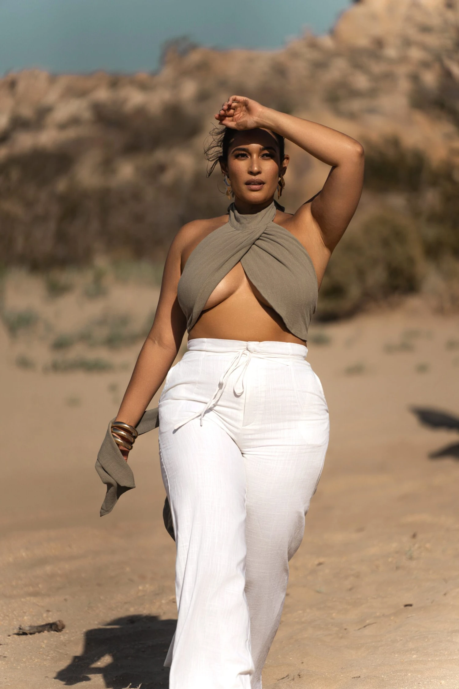 Light Olive No Promises Halter Top