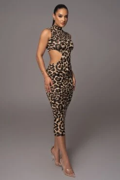 Leopard Dynasty Cutout Midi Dress