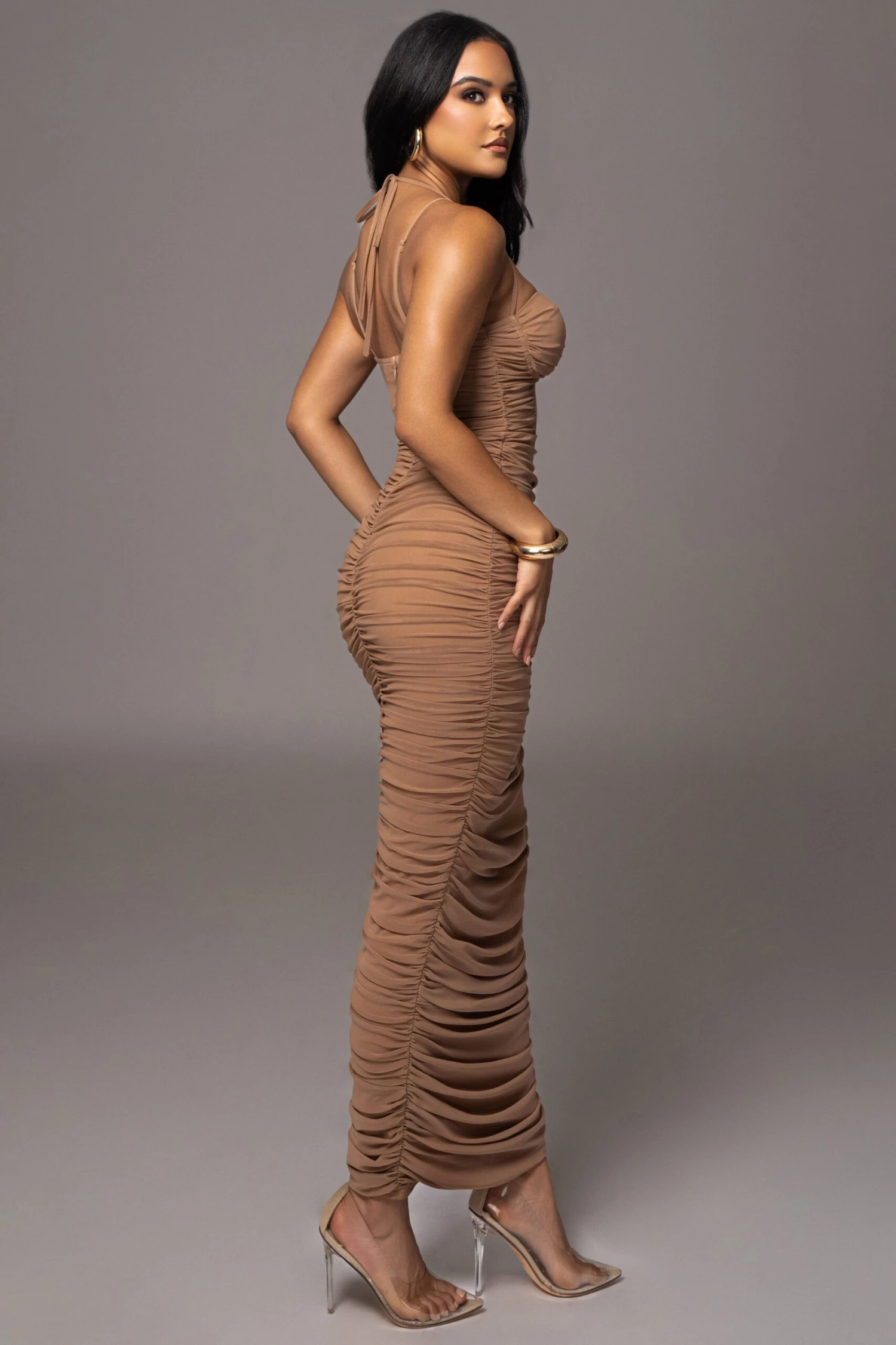 Tan Elite Mesh Maxi Dress - Image 6