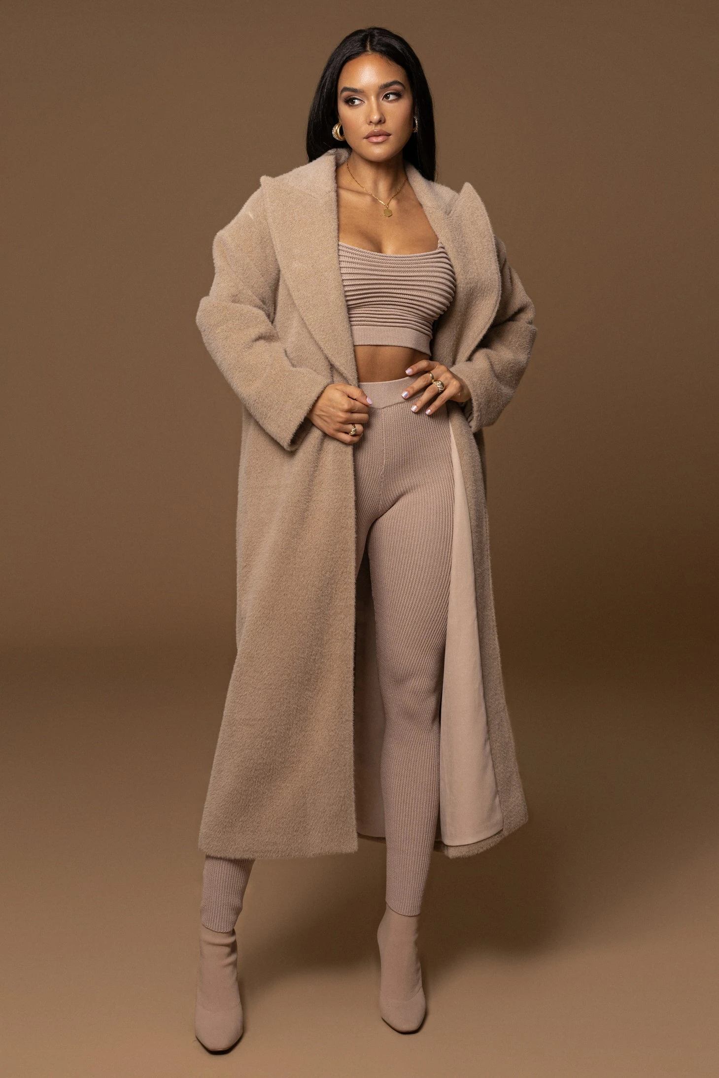 Sand Chelsie Longline Coat - Image 7
