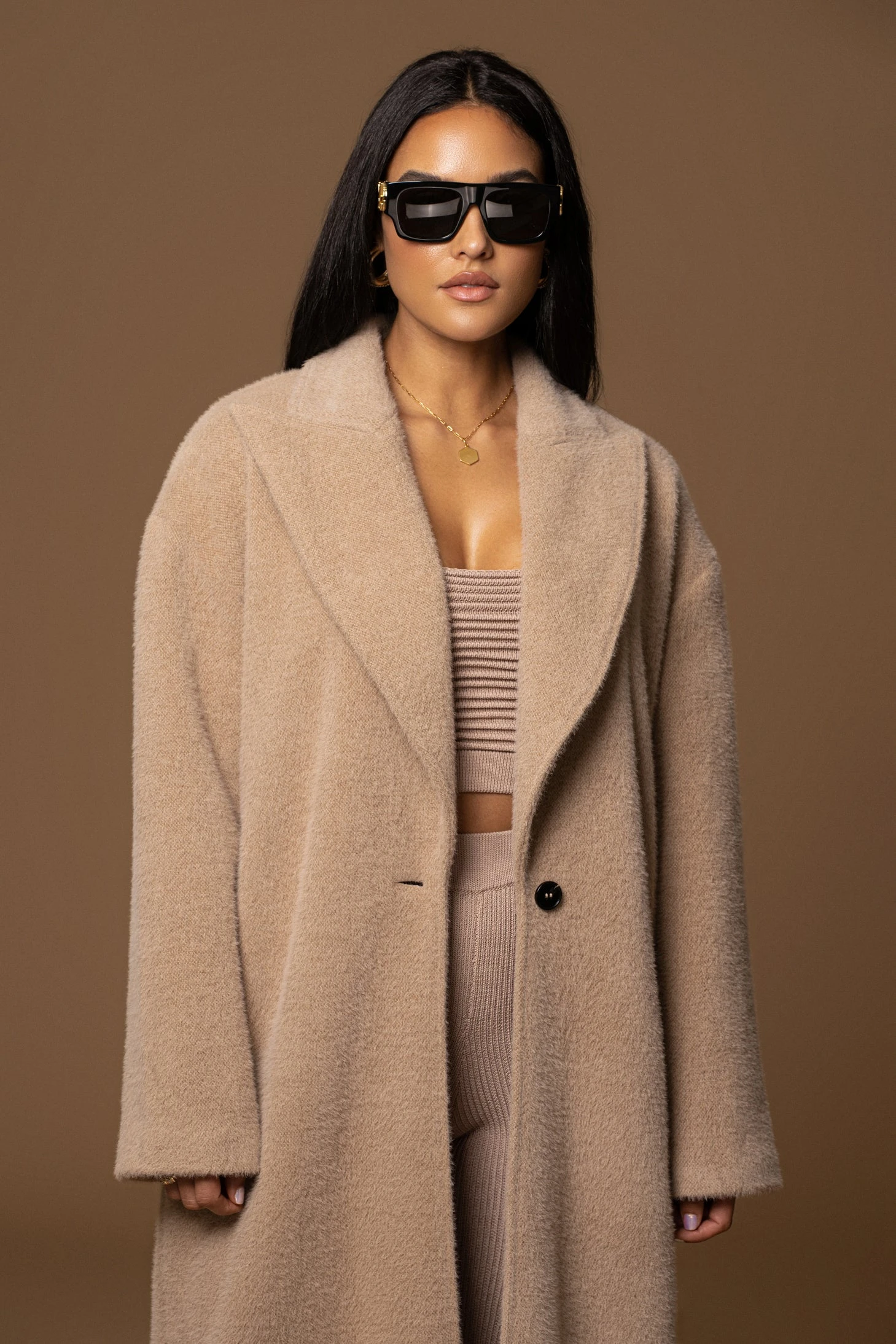 Sand Chelsie Longline Coat - Image 11