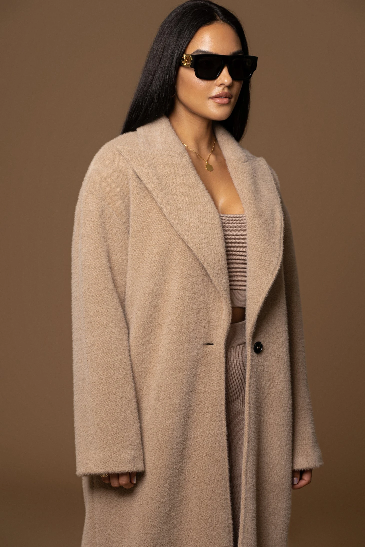 Sand Chelsie Longline Coat - Image 15