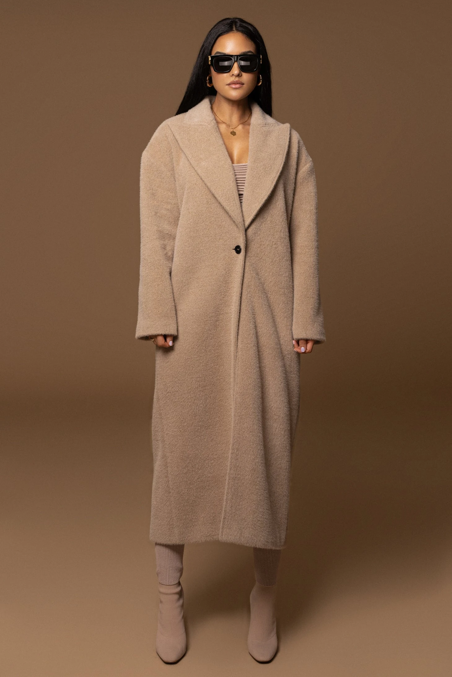 Sand Chelsie Longline Coat - Image 5