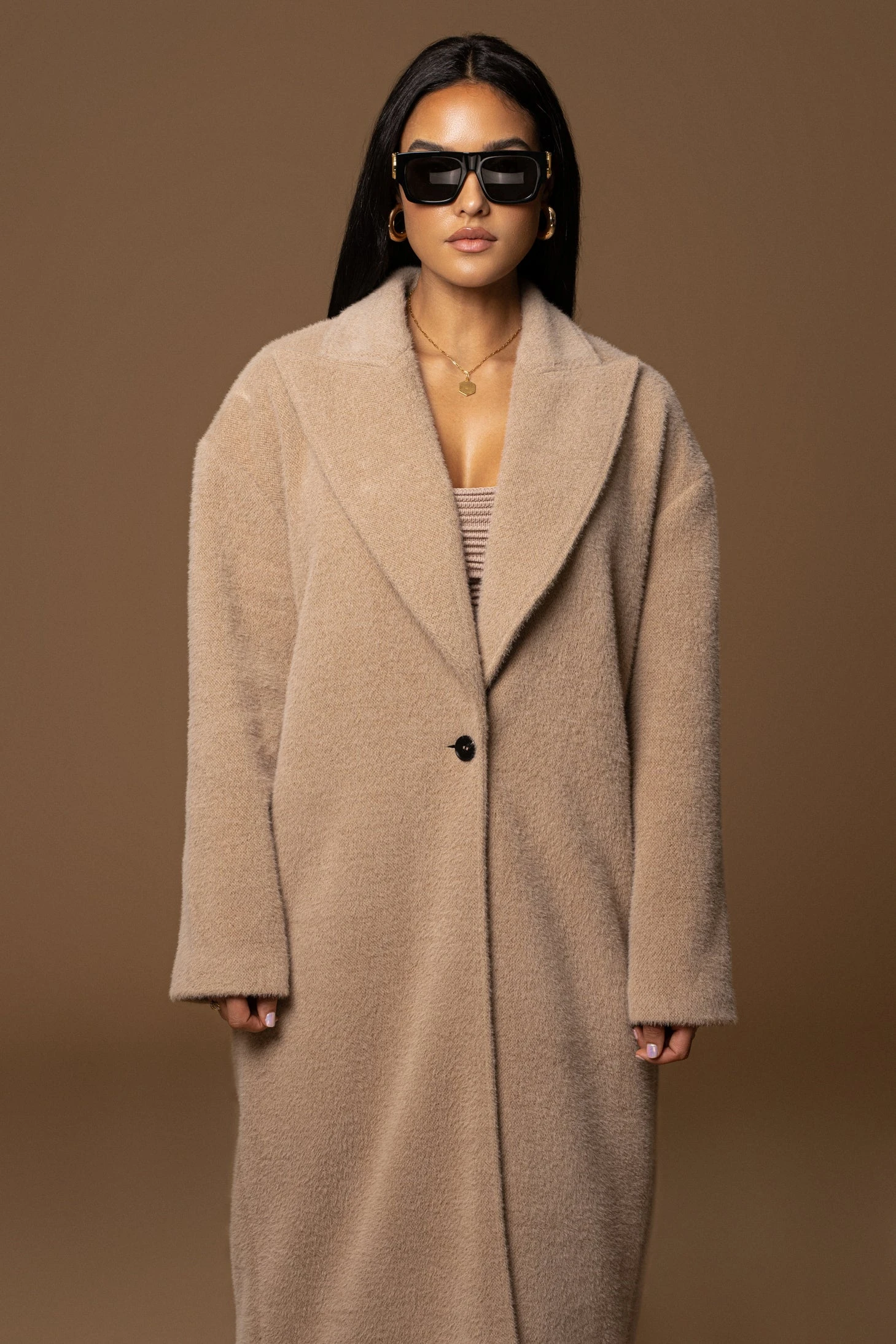 Sand Chelsie Longline Coat - Image 6