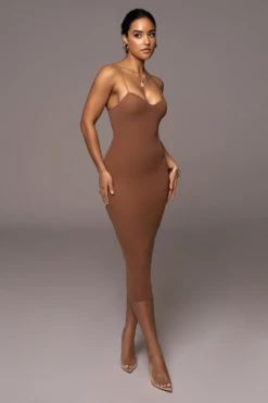 Pecan Rochelle Mesh Midi Dress