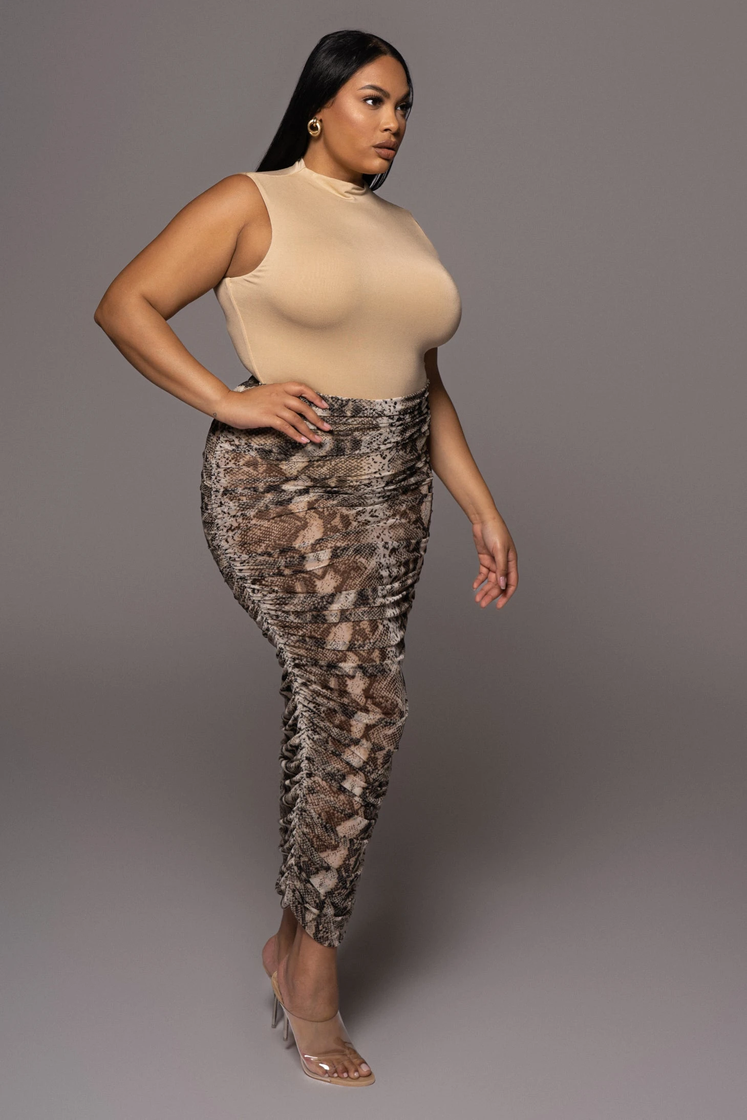 Snakeskin Poppy Ruched Mesh Skirt - Image 8