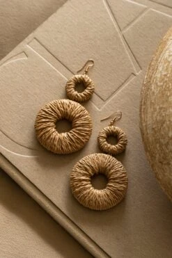 Natural Free Living Straw Dangle Earrings