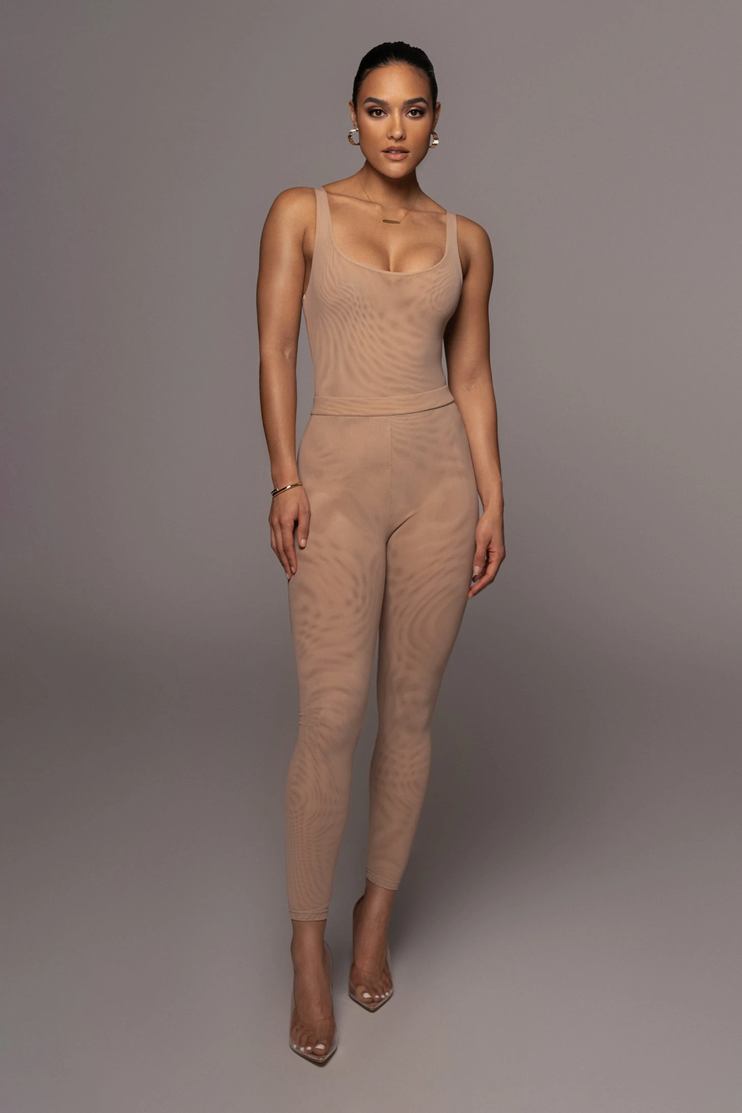 Beige Mesh Essentials Tank Bodysuit Undergarment - Image 3