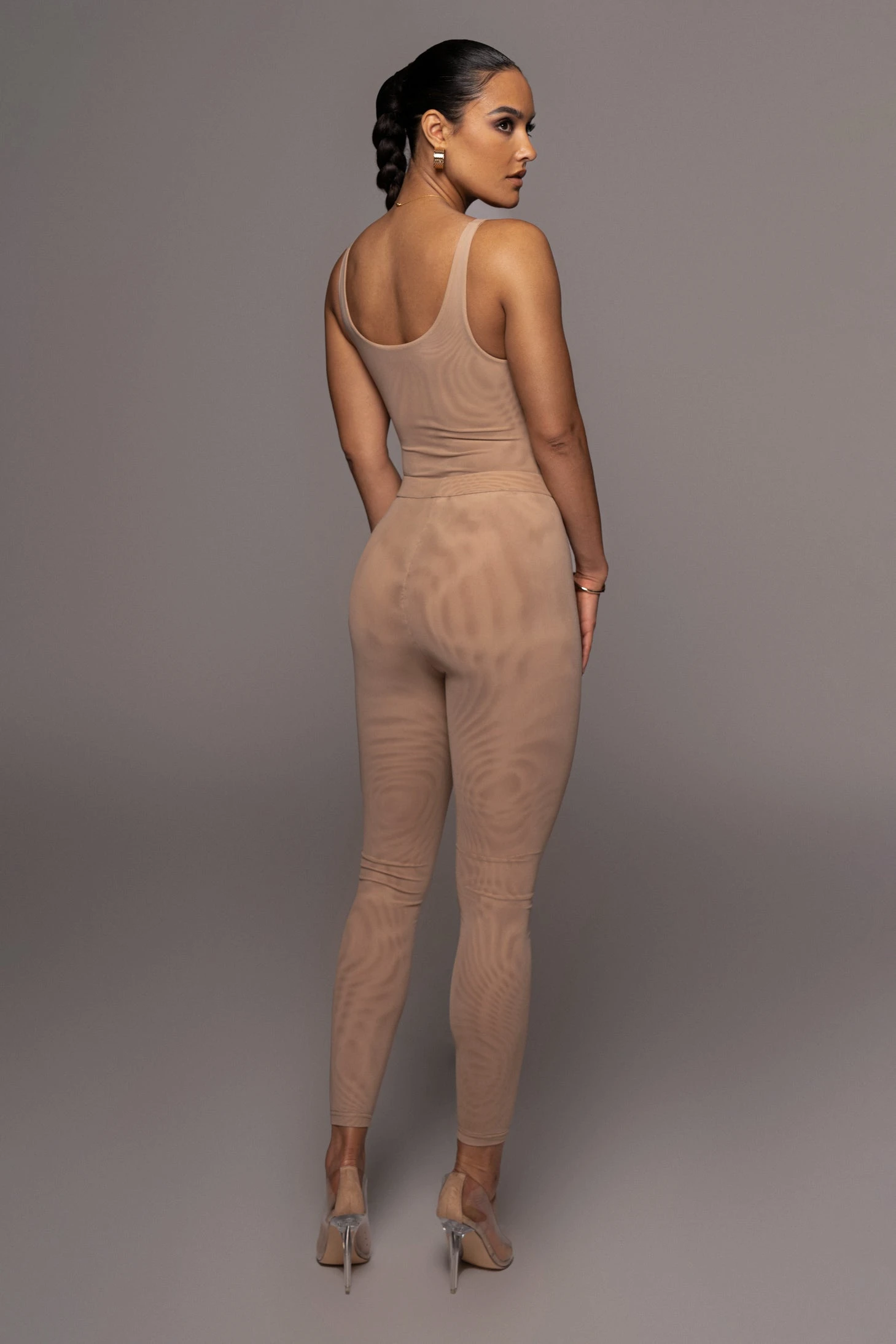 Beige Mesh Essentials Tank Bodysuit Undergarment - Image 7