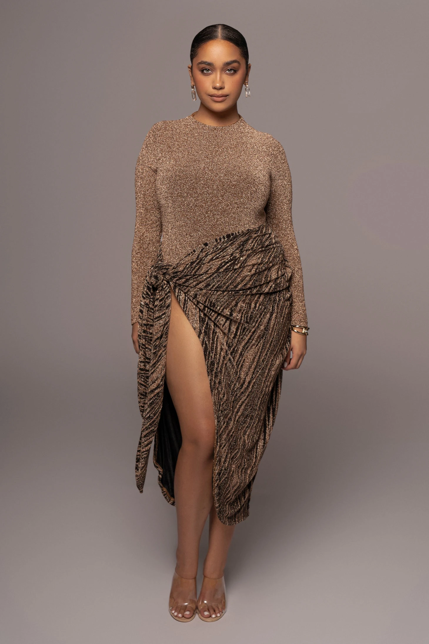 Gold/Black Untamed Slit Dress - Image 5