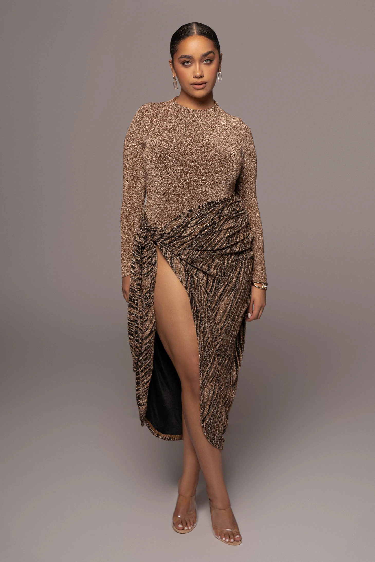 Gold/Black Untamed Slit Dress - Image 11