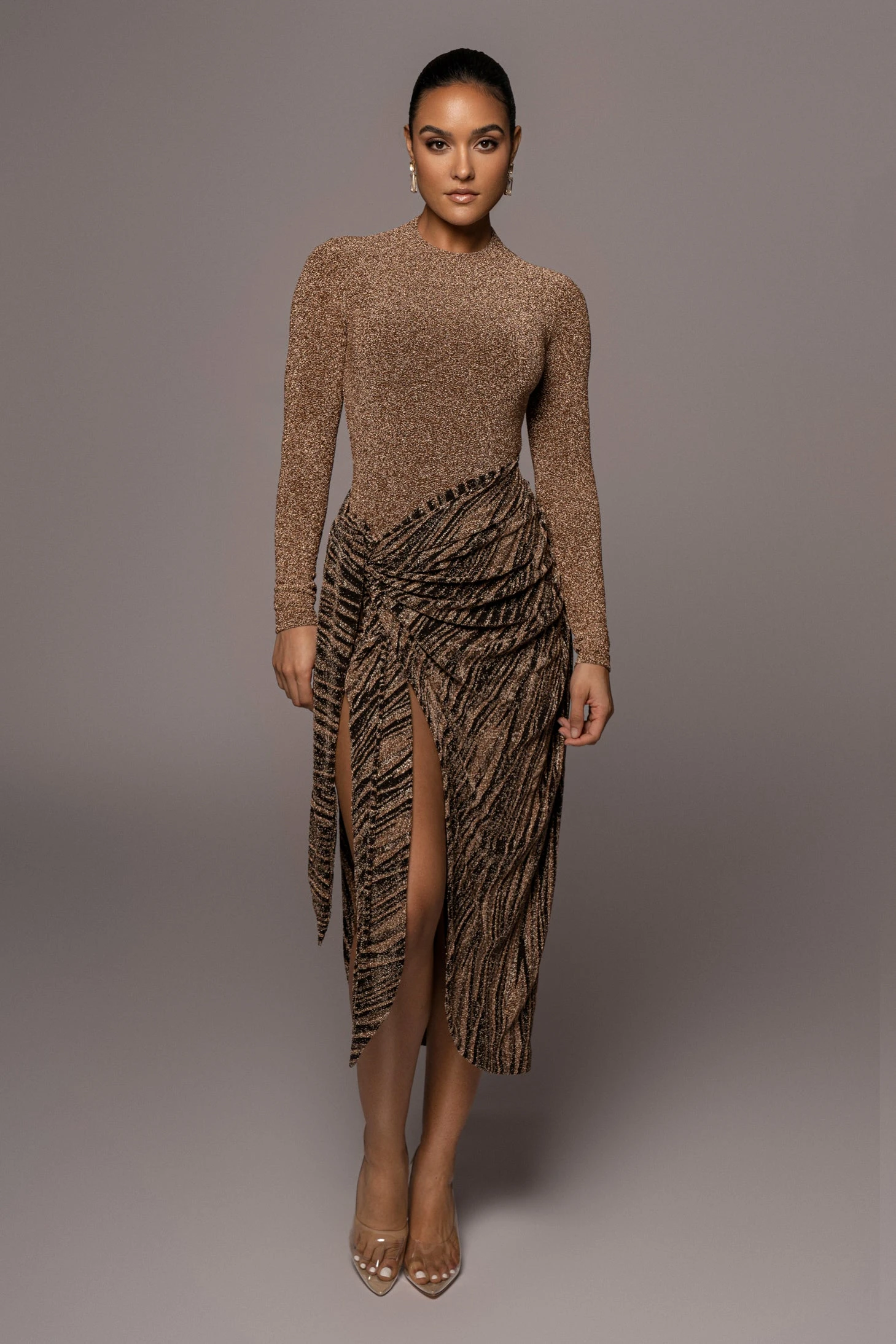 Gold/Black Untamed Slit Dress - Image 2