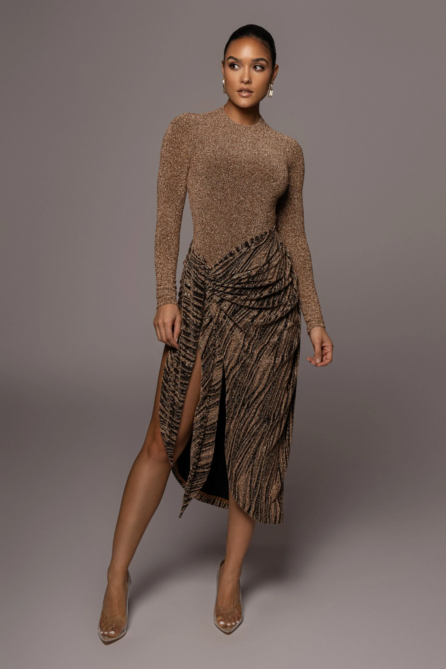 Gold/Black Untamed Slit Dress - Image 13