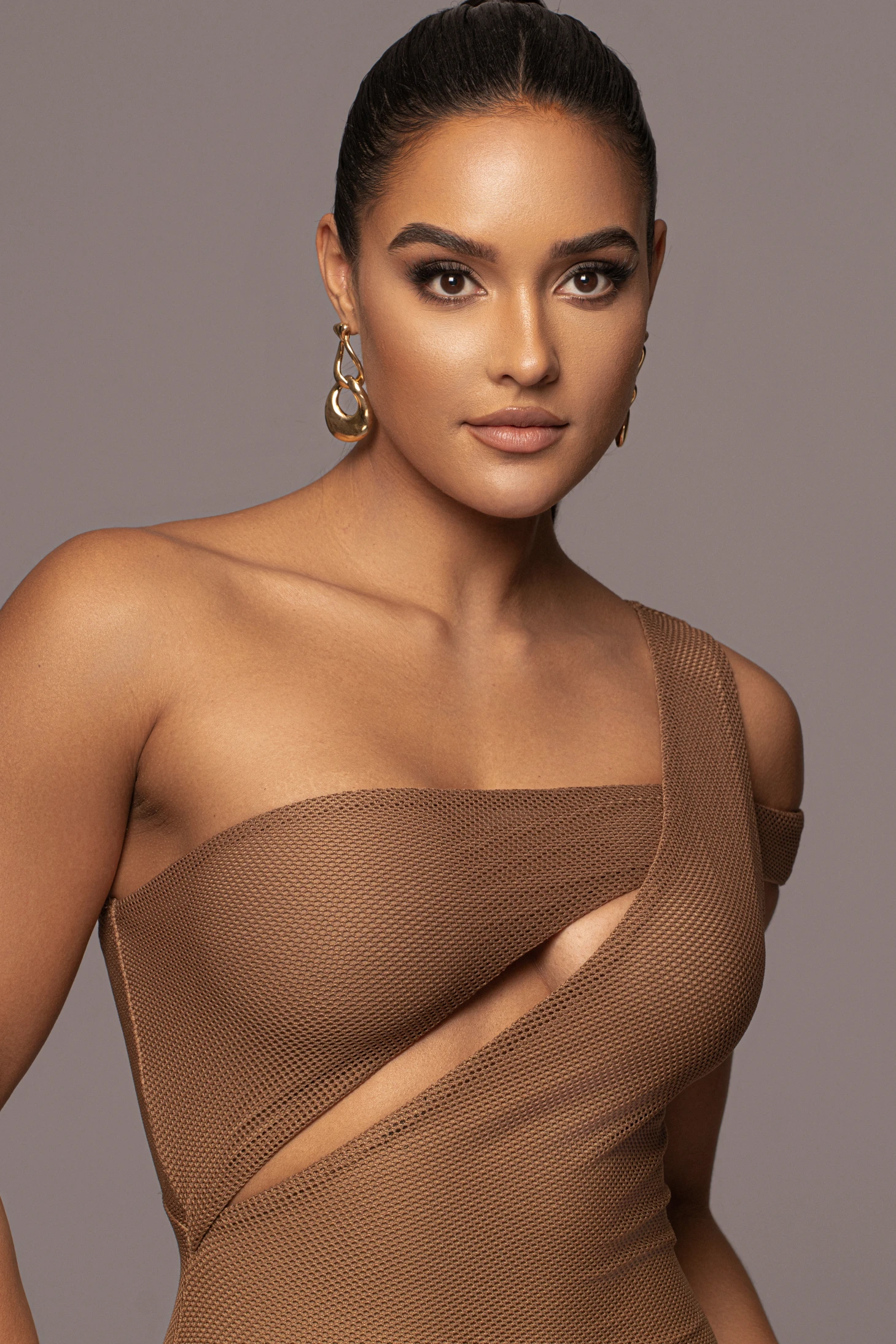 Tan Genasis One Shoulder Dress - Image 4