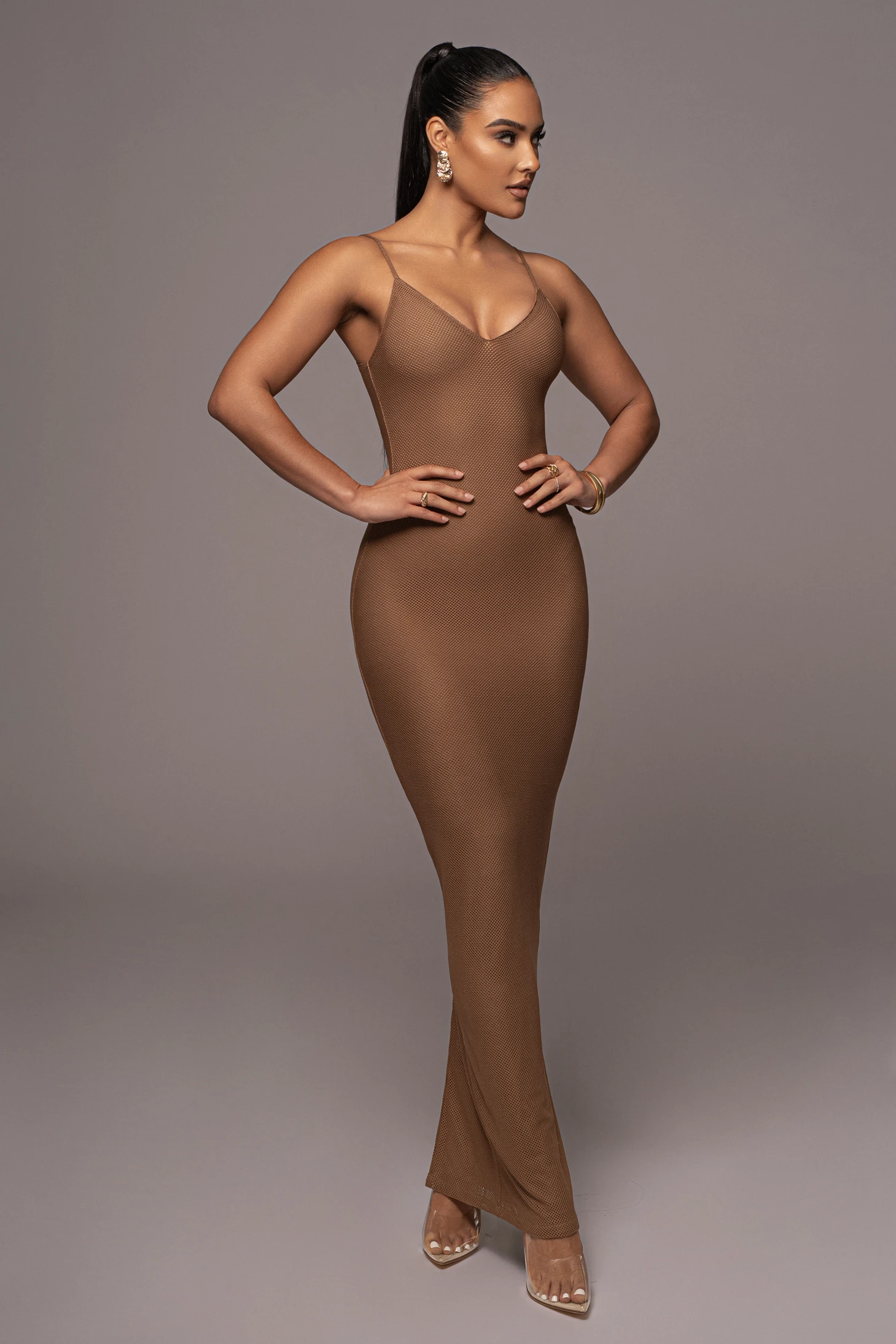 Tan Elba Knit Maxi Dress