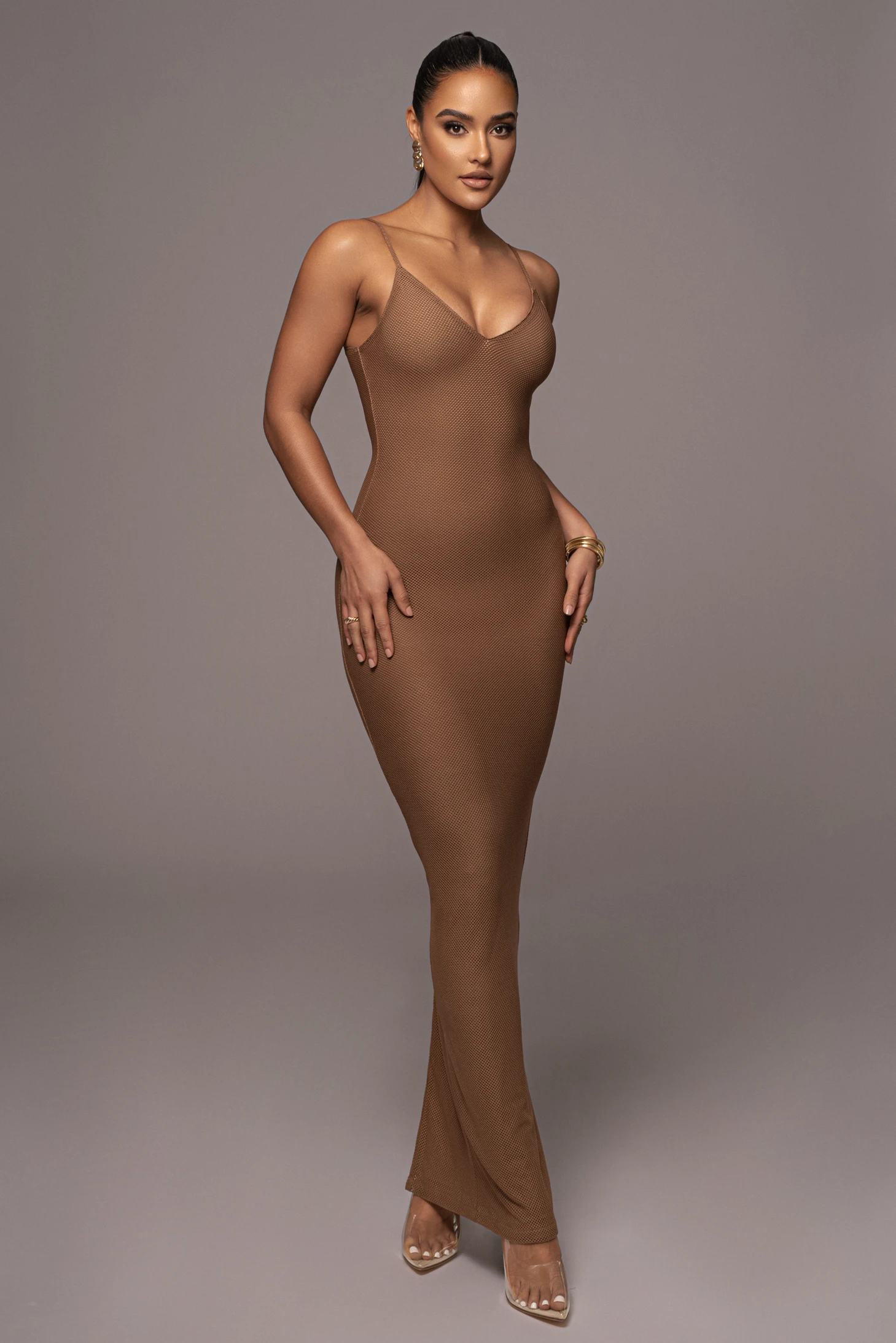 Tan Elba Knit Maxi Dress - Image 3