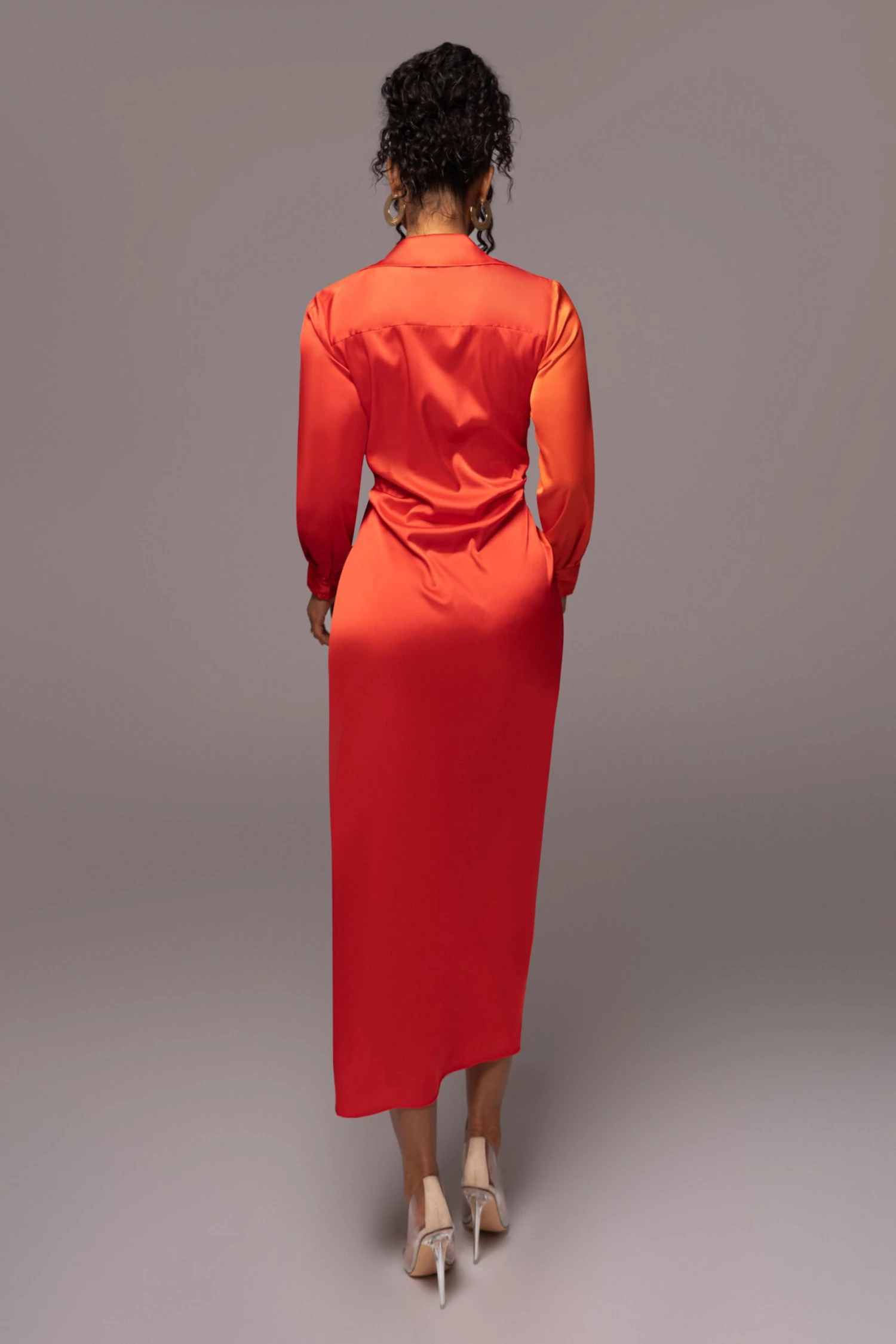 Pink Color Block Satin Midi Dress - Image 12