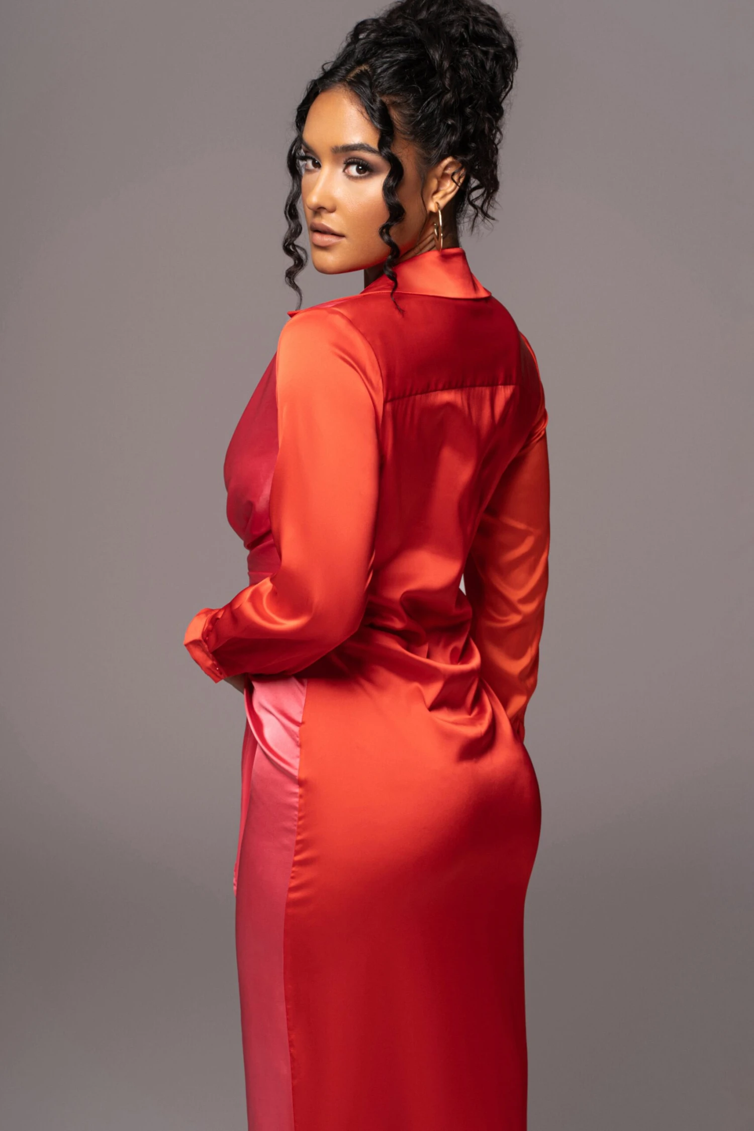 Pink Color Block Satin Midi Dress - Image 9