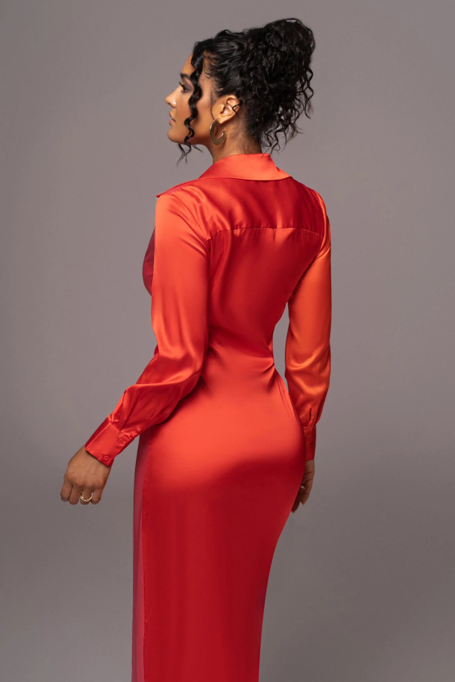 Pink Color Block Satin Midi Dress - Image 11