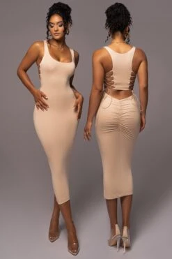 Tan Late Nights Midi Dress