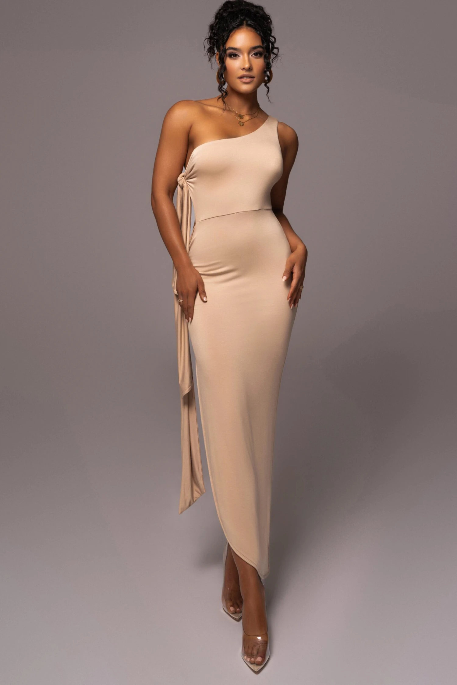 Tan Out Of Mind One Shoulder Dress - Image 3