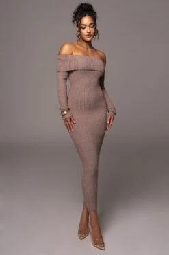Brown Take A Chance Off-Shoulder Dress