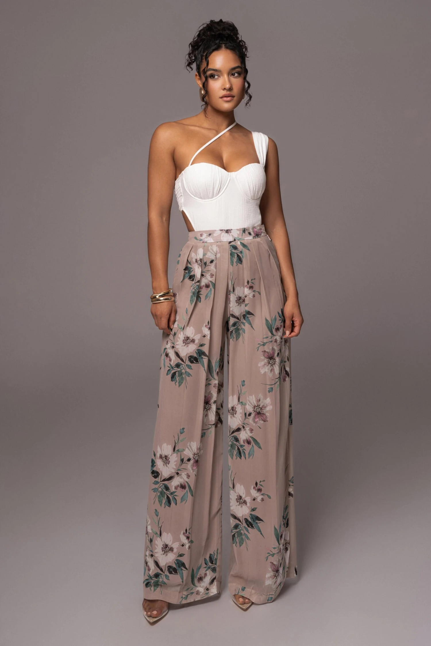 Purple Floral Josette Wide-Leg Pleated Pants - Image 3