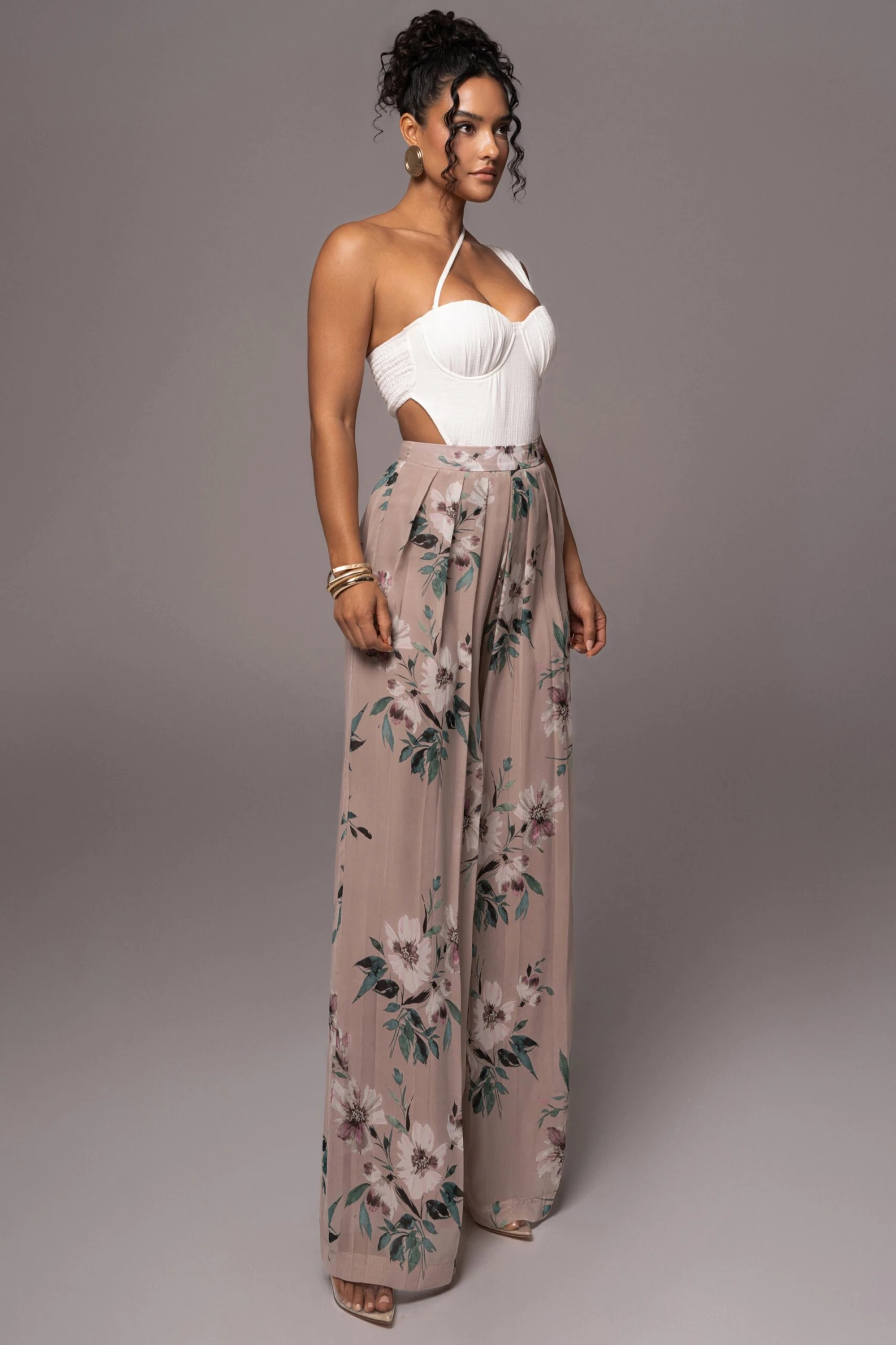 Purple Floral Josette Wide-Leg Pleated Pants - Image 4