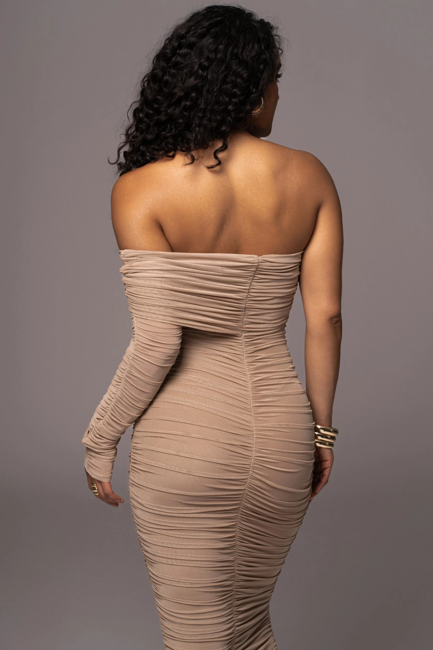 Tan Denise Ruched Dress - Image 8