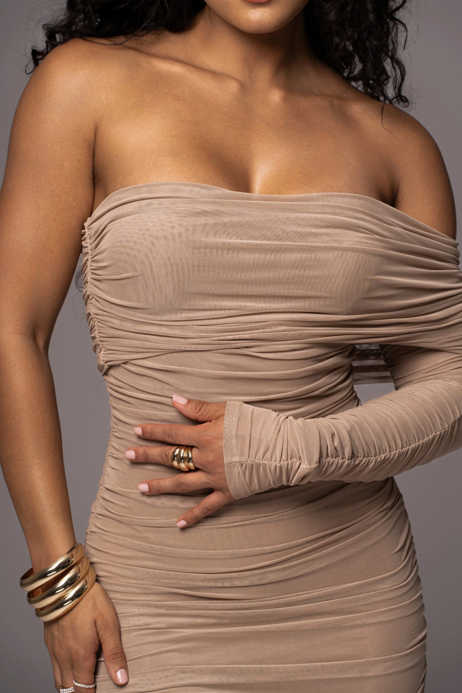 Tan Denise Ruched Dress - Image 2