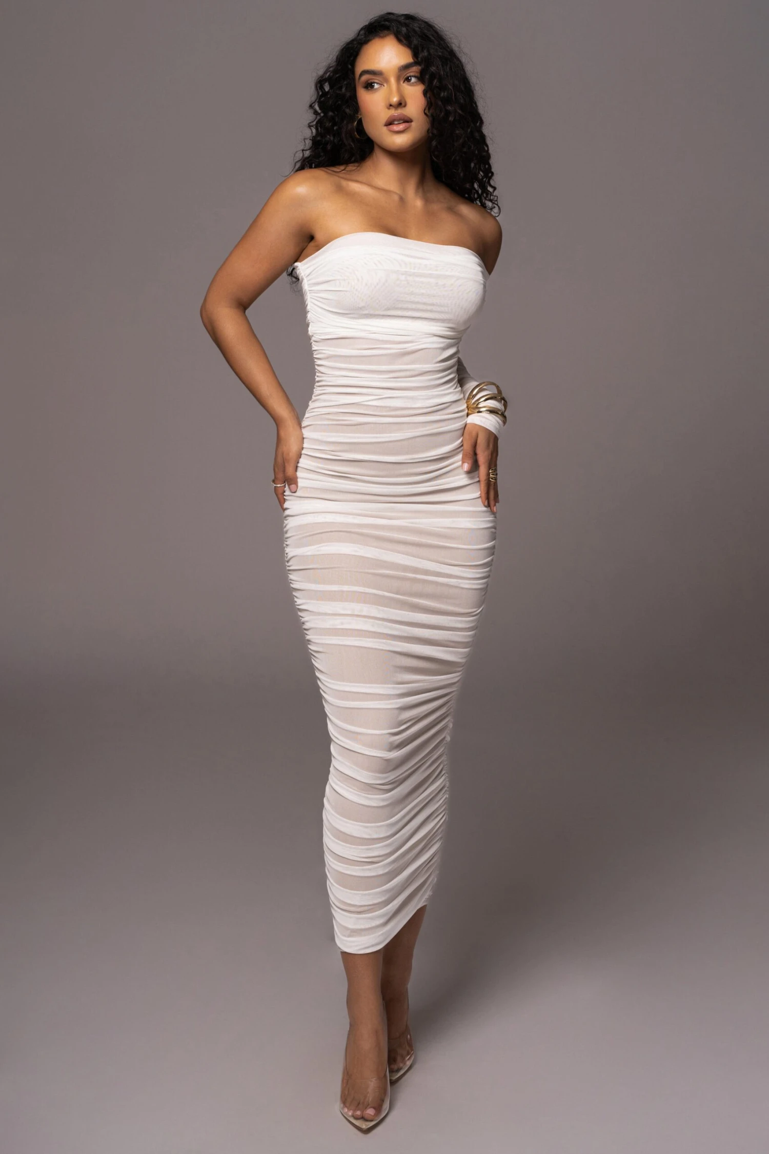 White Denise Ruched Dress - Image 3