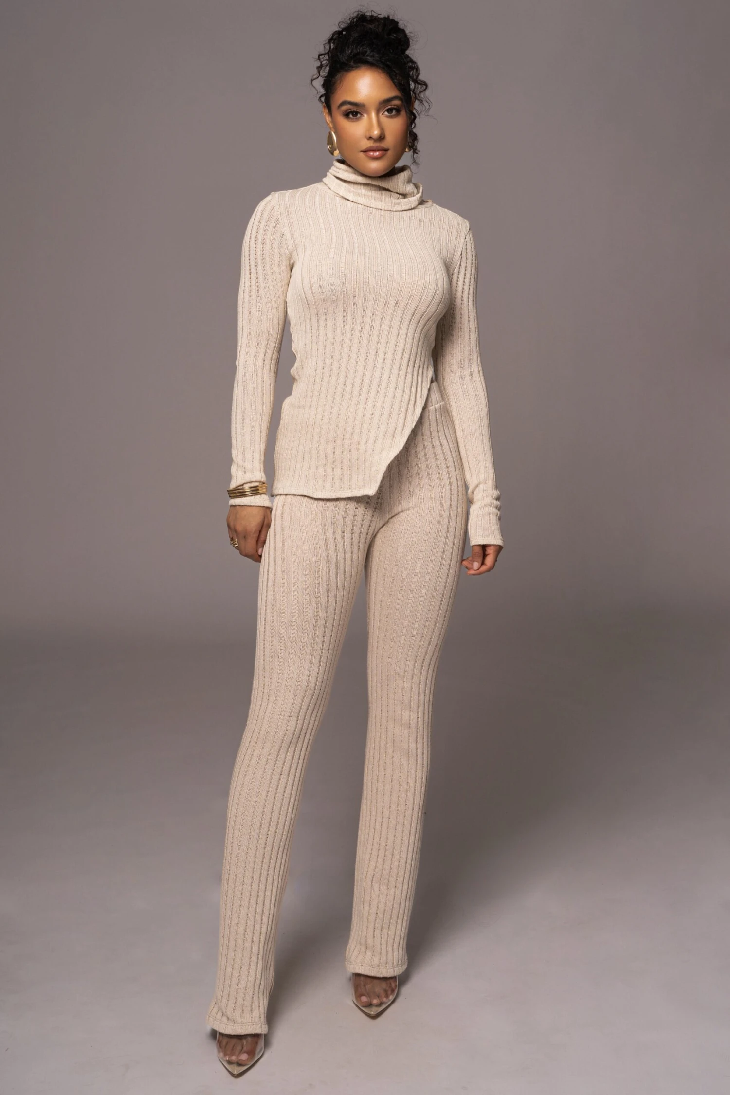 Natural One Call Away Ribbed Turtleneck Top - Image 4