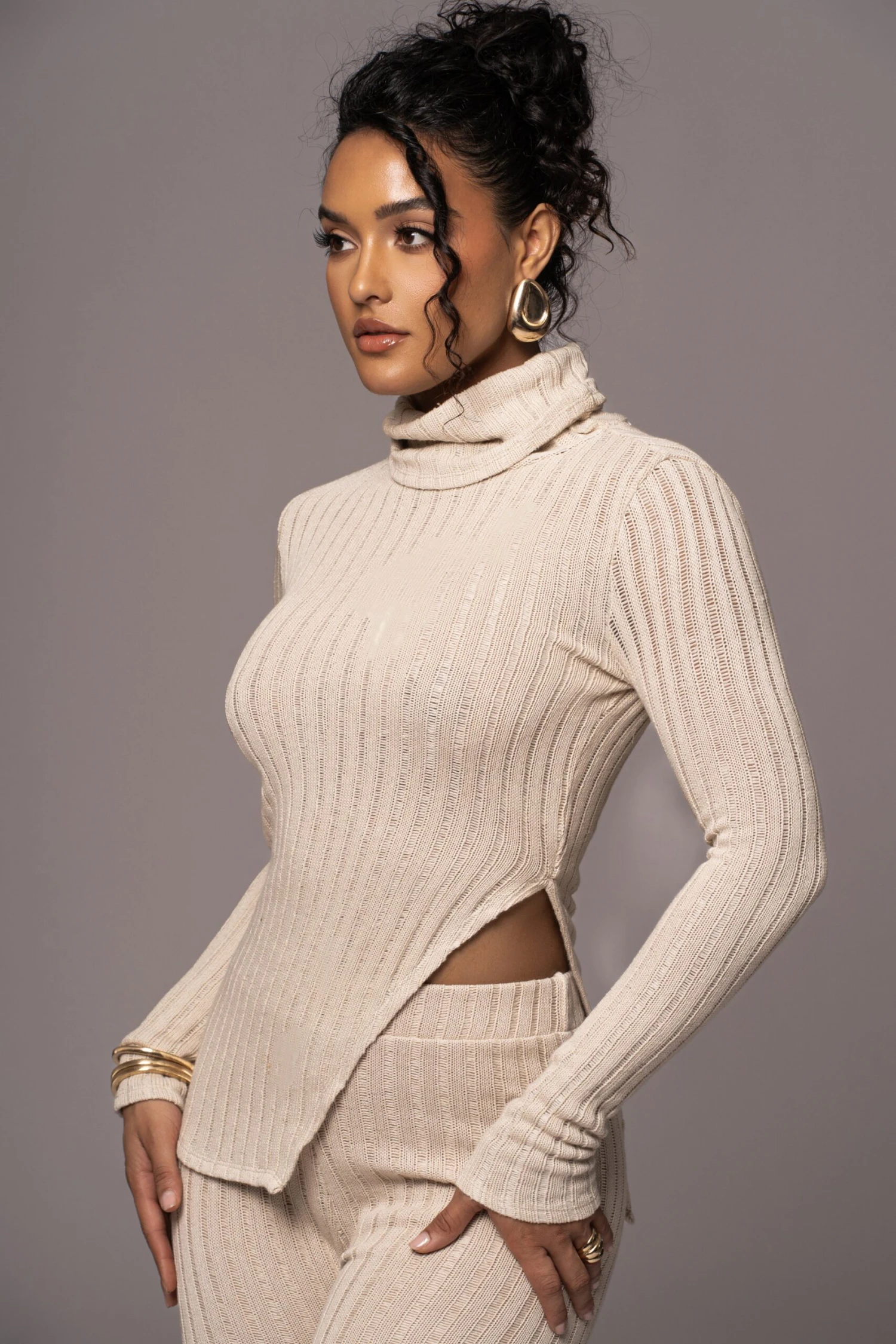 Natural One Call Away Ribbed Turtleneck Top - Image 7