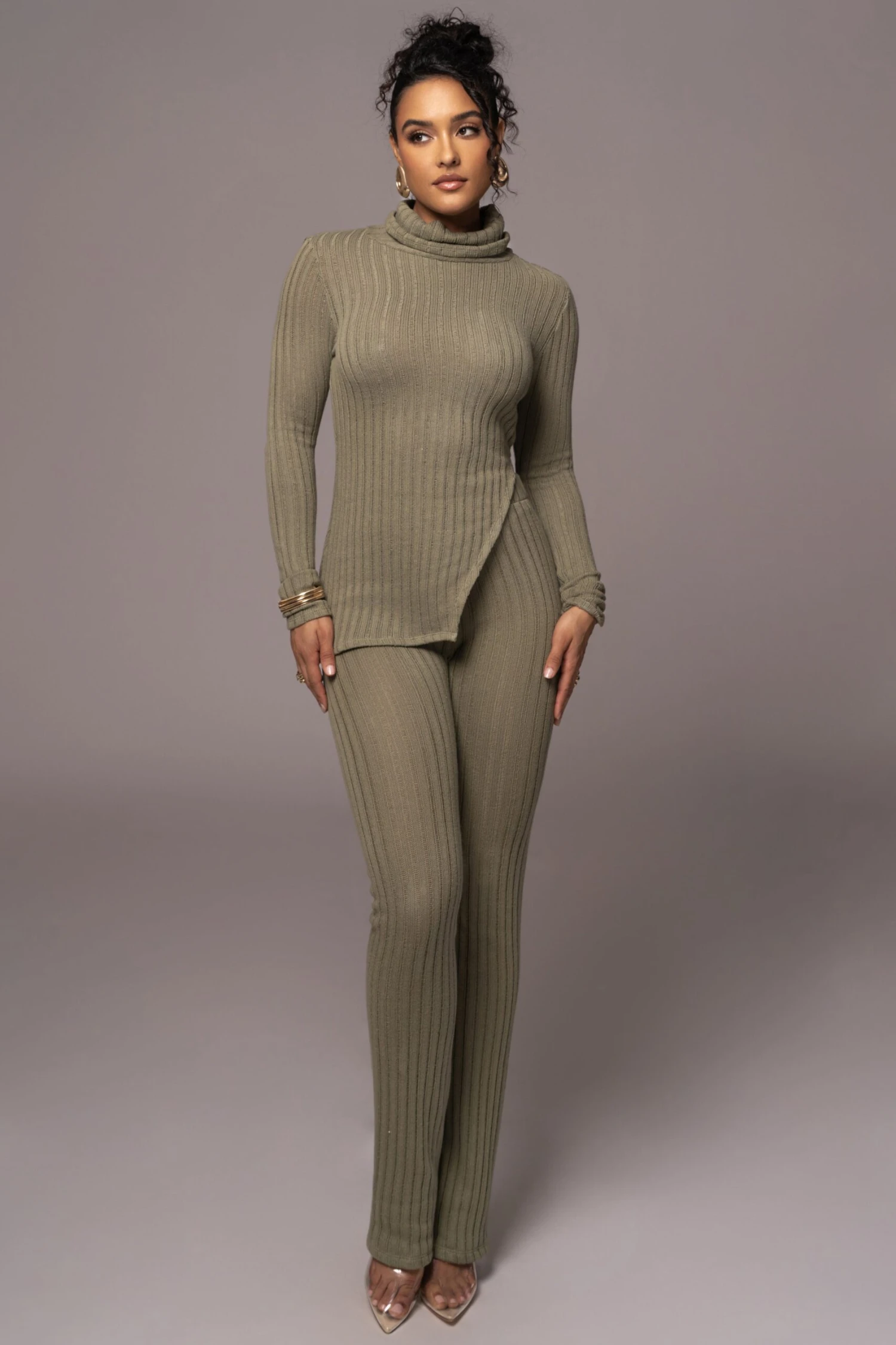 Olive One Call Away Ribbed Turtleneck Top - Image 5