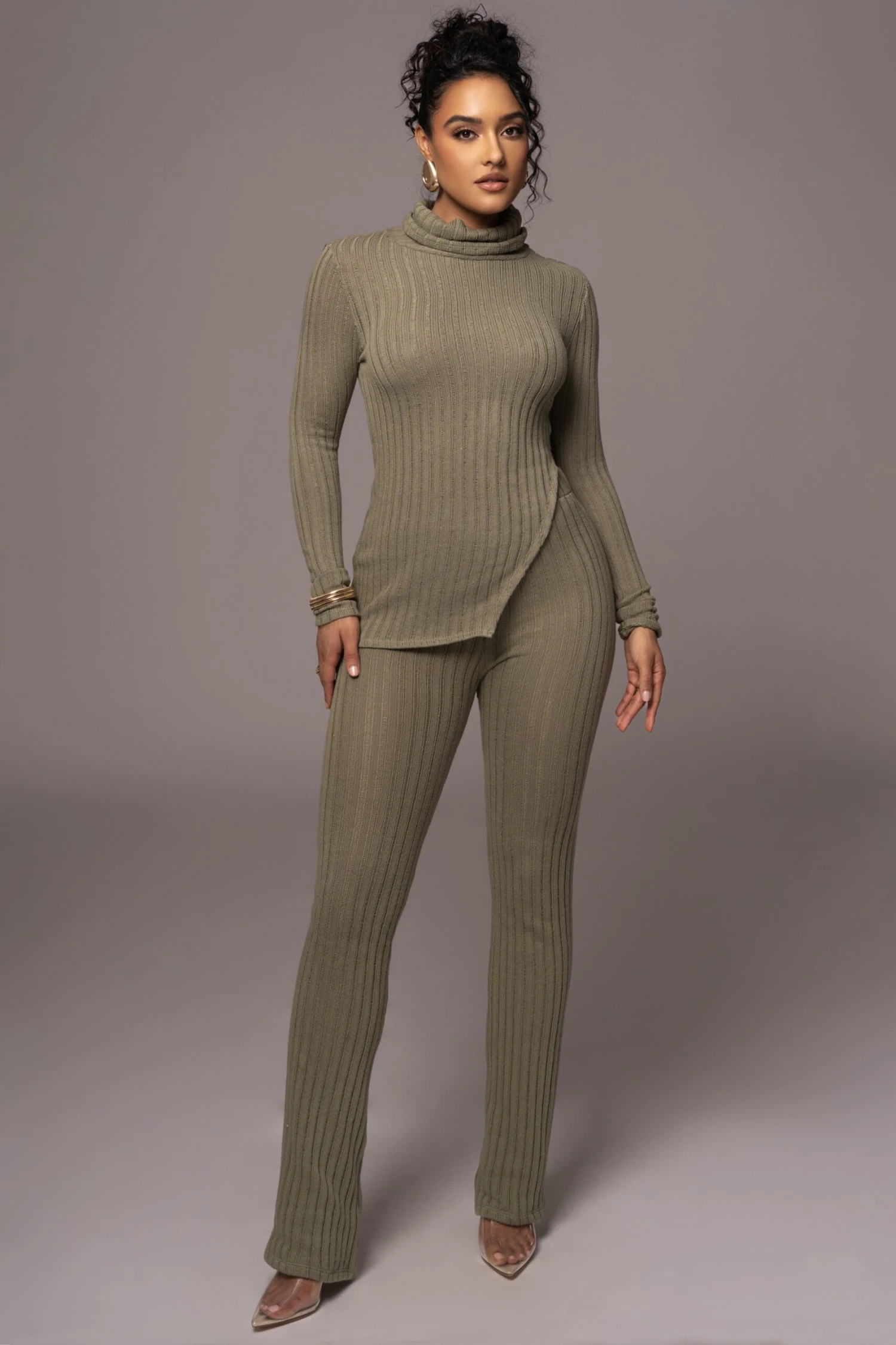 Olive One Call Away Ribbed Turtleneck Top - Image 2