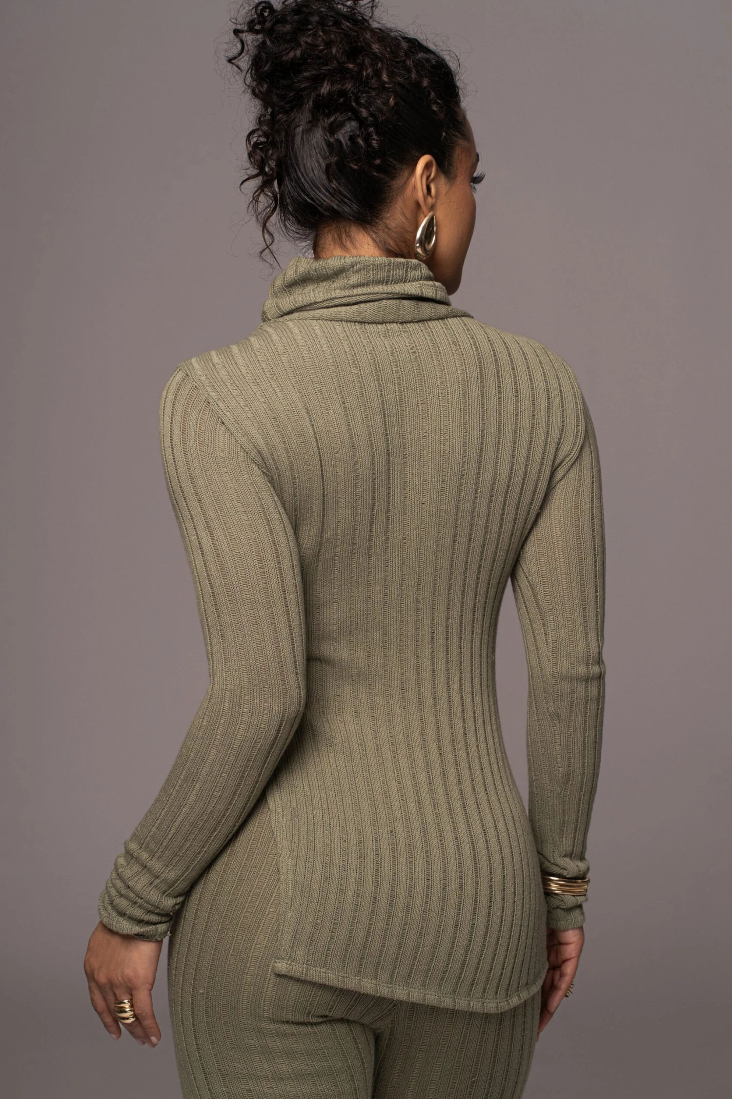 Olive One Call Away Ribbed Turtleneck Top - Image 9