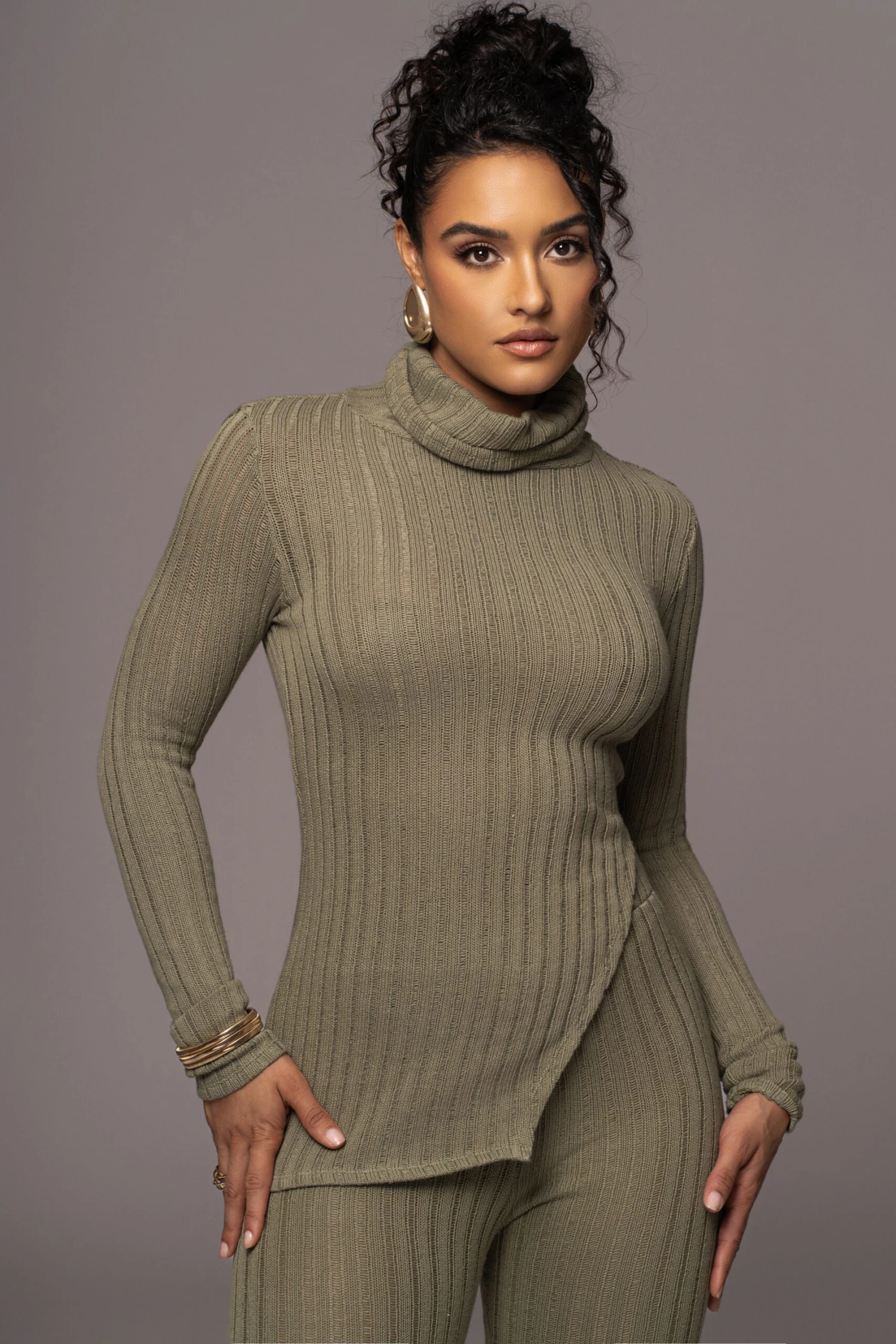 Olive One Call Away Ribbed Turtleneck Top - Image 4