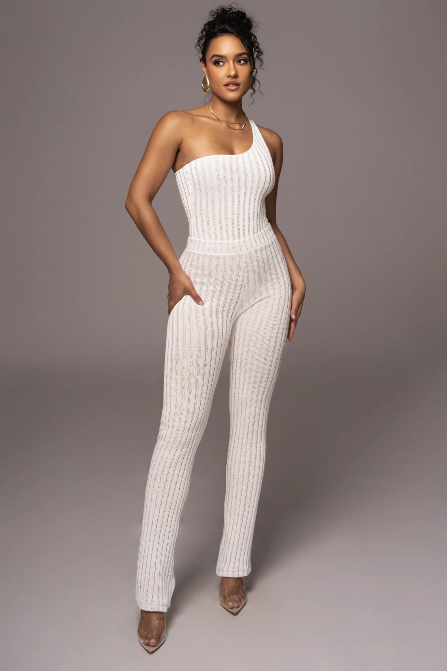 White Malibu Nights One Shoulder Bodysuit - Image 4