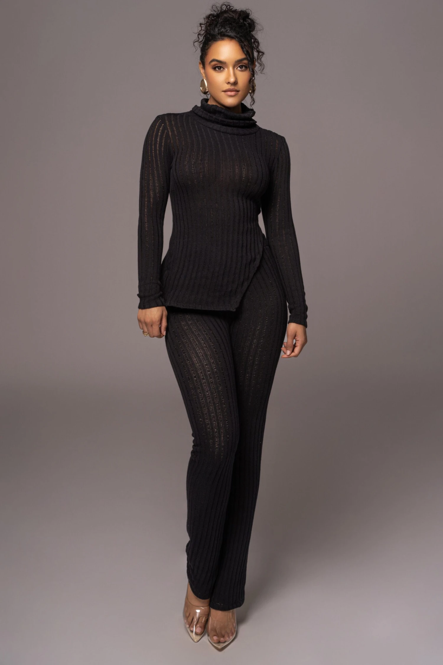 Black One Call Away Ribbed Turtleneck Top - Image 4