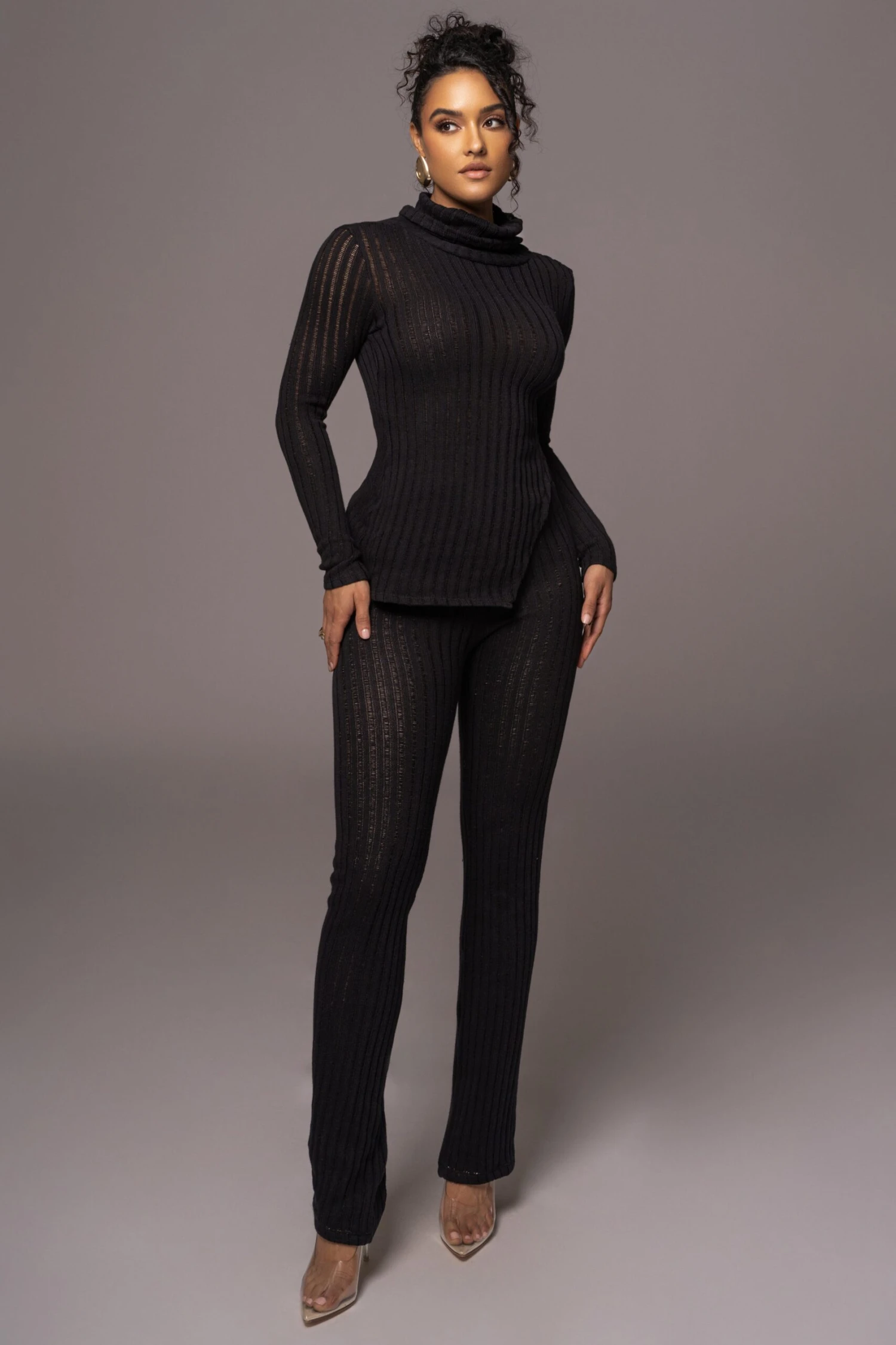 Black One Call Away Ribbed Turtleneck Top - Image 2