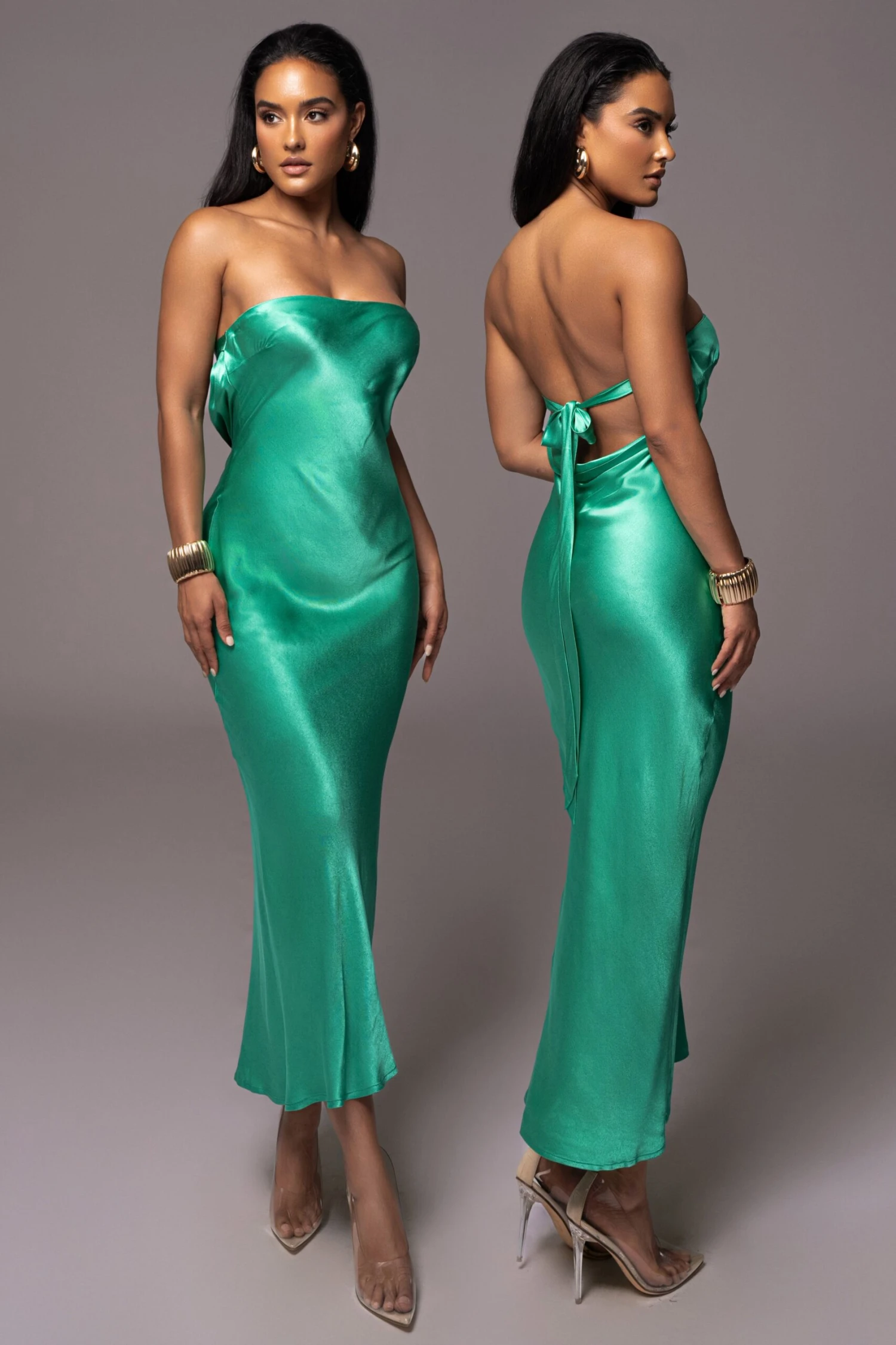 Green Irina Satin Strapless Maxi Dress